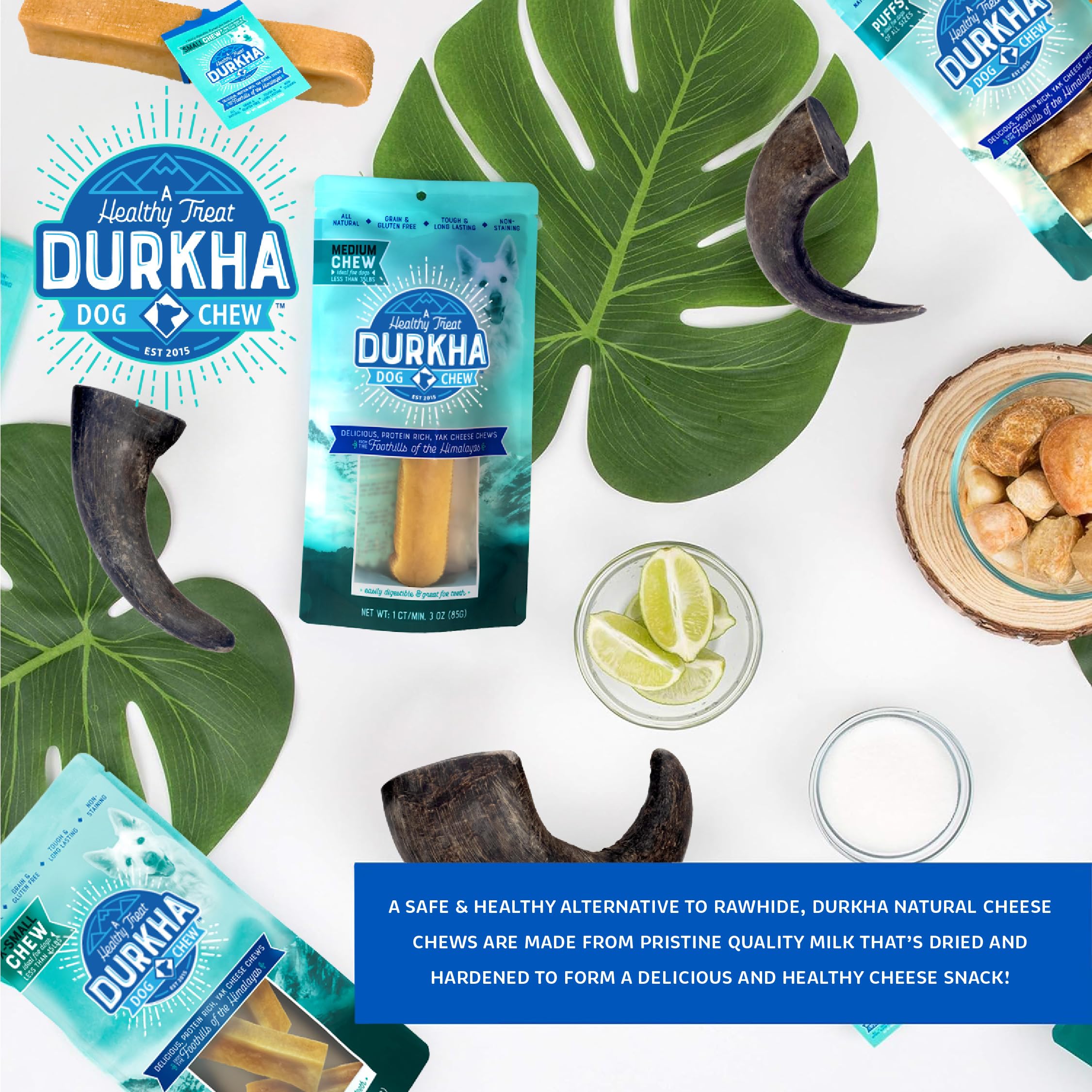 Durkha Yak Cheese Chews: Himalayan Yak Cheese Dog Chews- Natural, Healthy & Long Lasting Dog Treats - Grain, Gluten & Lactose-Fr