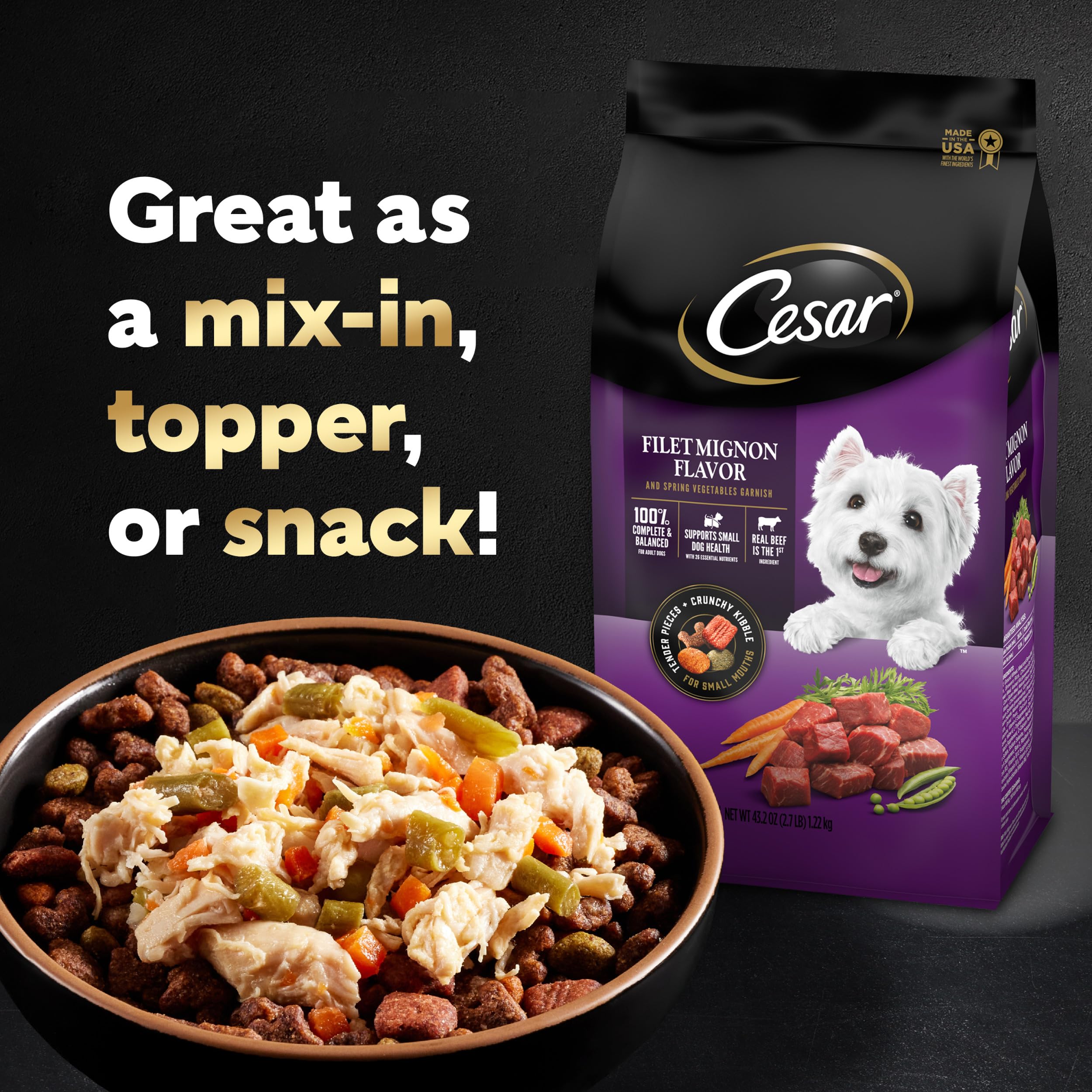 CESAR SIMPLY CRAFTED Adult Wet Dog Food Meal Topper, Chicken, Carrots & Green Beans and Beef, Chicken, Purple Potatoes, Peas & C