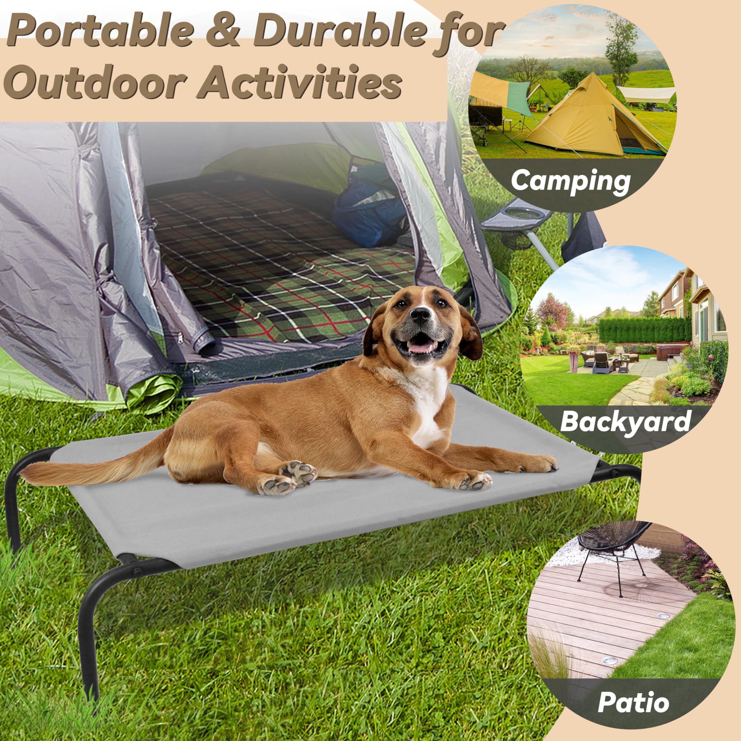 Phyex Heavy Duty Steel-Framed Portable Elevated Pet Bed, Elevated Cooling Pet Cot, 43.5'' L X 25.5'' W X 7.8'' H(M, Grey)