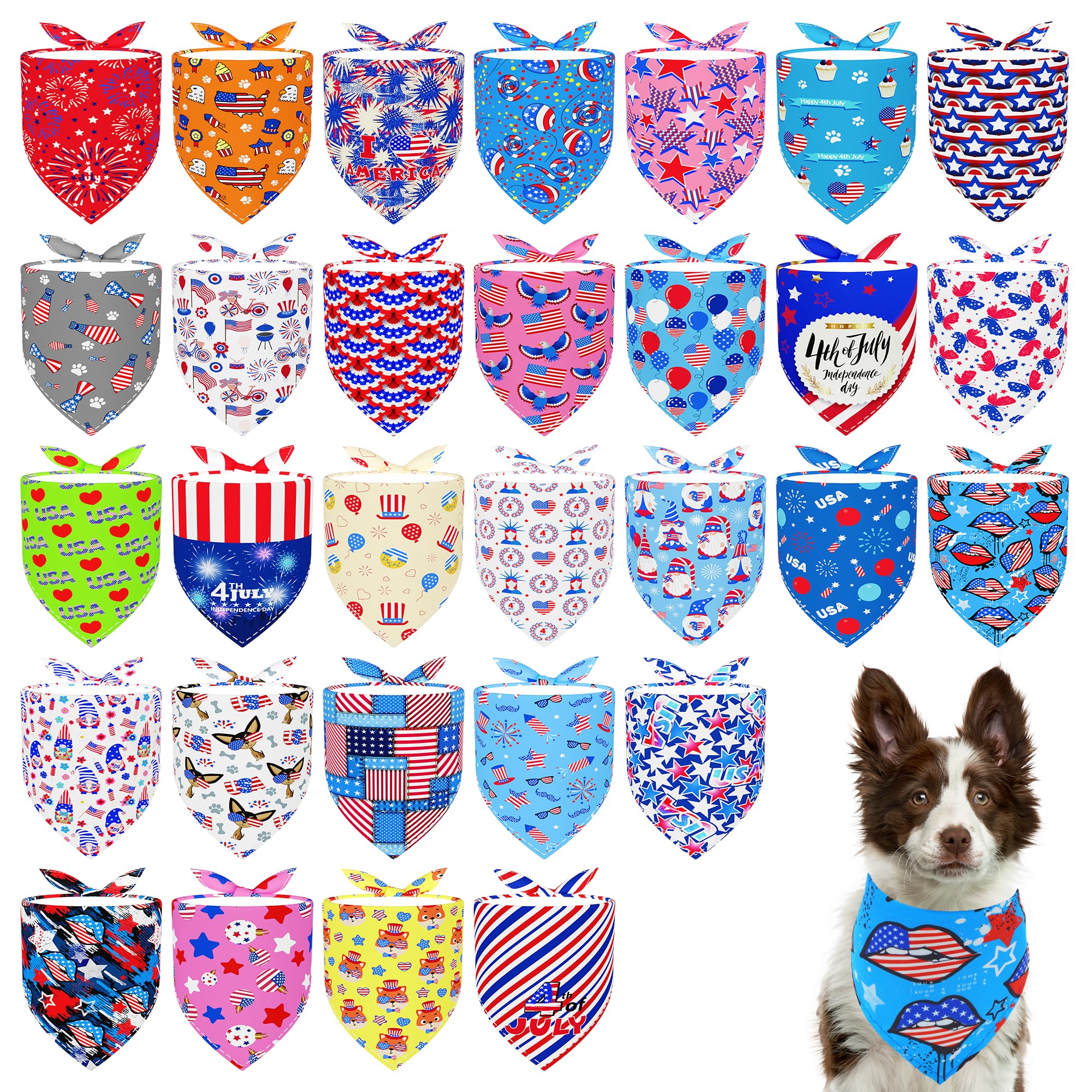 Pai Sence 30 Pack Independence Day Dog Bandanas Bulk For Large Dogs Breed 33 Inch 4Th Of July Extra Large Dog Bandanas Xl Patrio