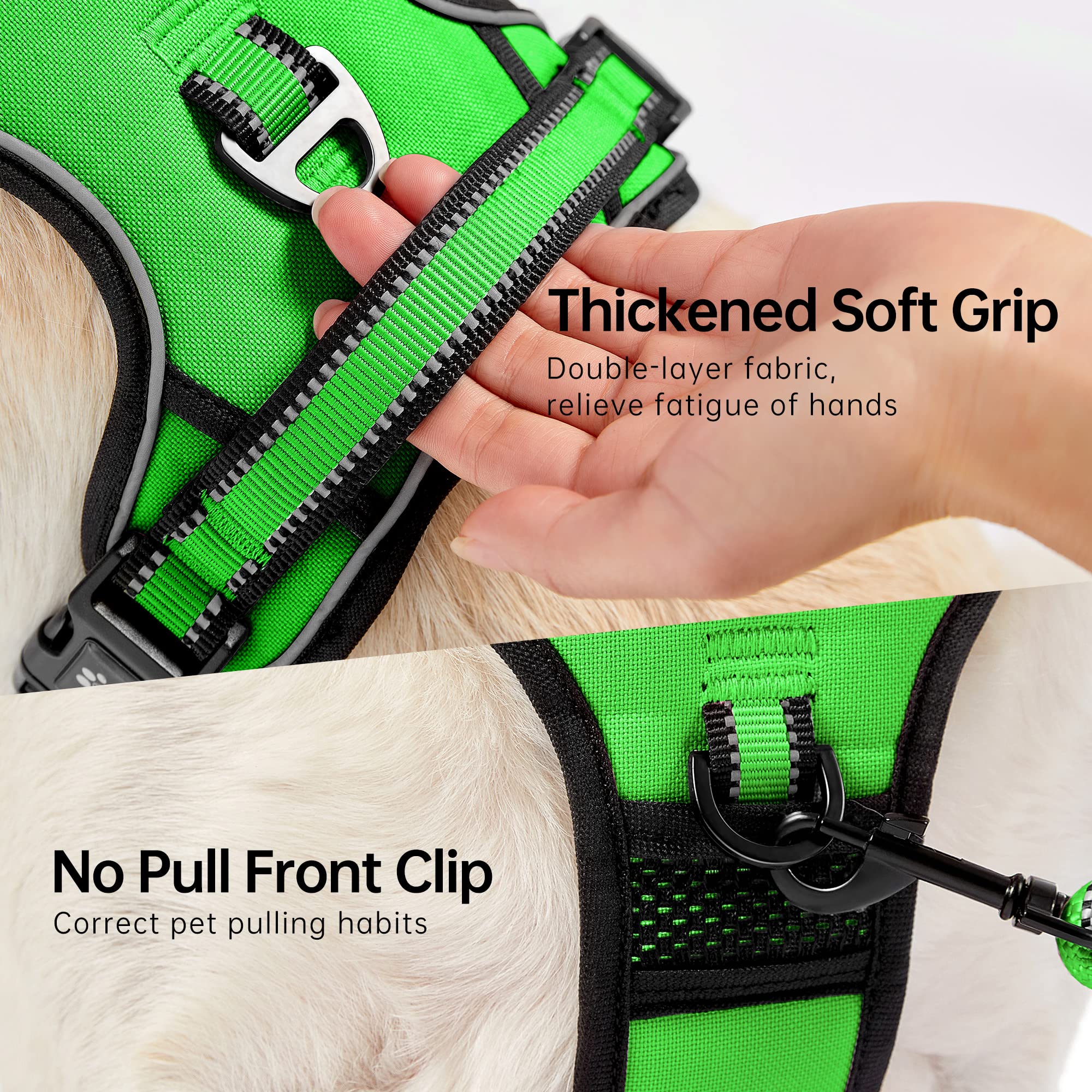 Nestroad No Pull Dog Harness,Adjustable Oxford Dog Vest Harness With Leash,Reflective No-Choke Pet Harness With Easy Control Soft Handle For Small Medium Dogs(Medium,Fluorescentgreen)