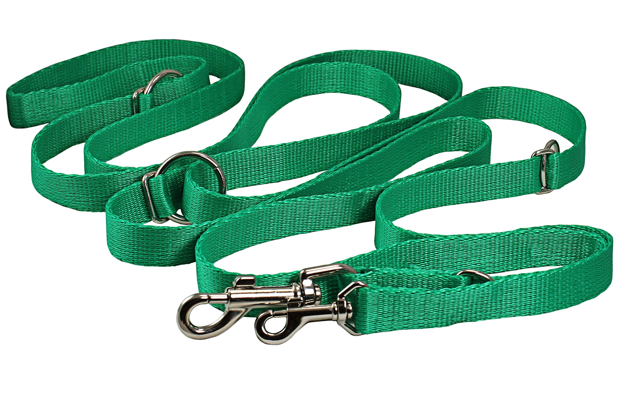 Dogs My Love 3/4' Wide 6 Way European Multi-Functional Nylon Dog Leash, Adjustable Lead 5.5'-10' Long (Green)