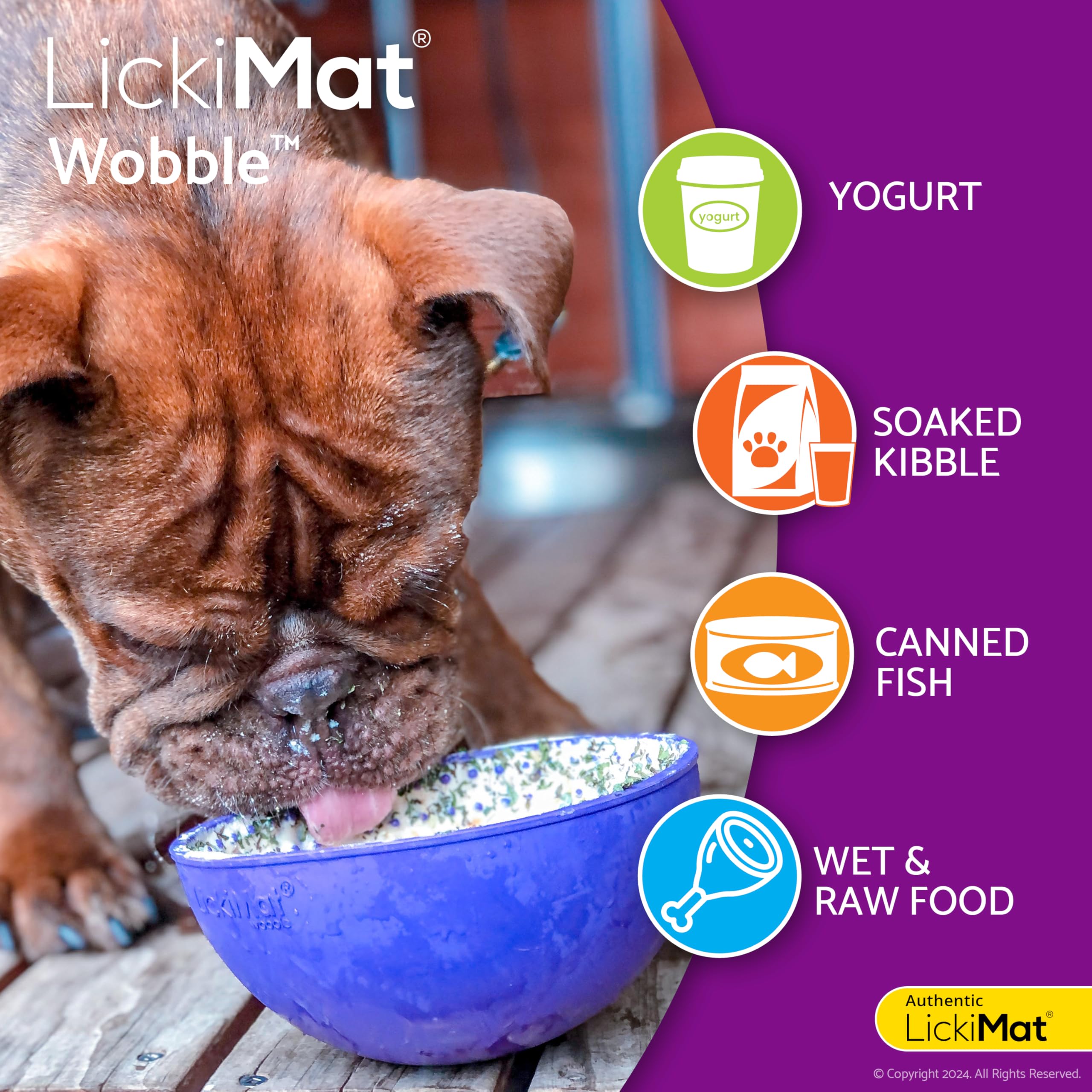LICKIMAT Wobble, Dog Slow Feeder Bowl Lick Mat, Boredom Anxiety Reducer; Perfect for Food, Treats, Yogurt, or Peanut Butter. Fun