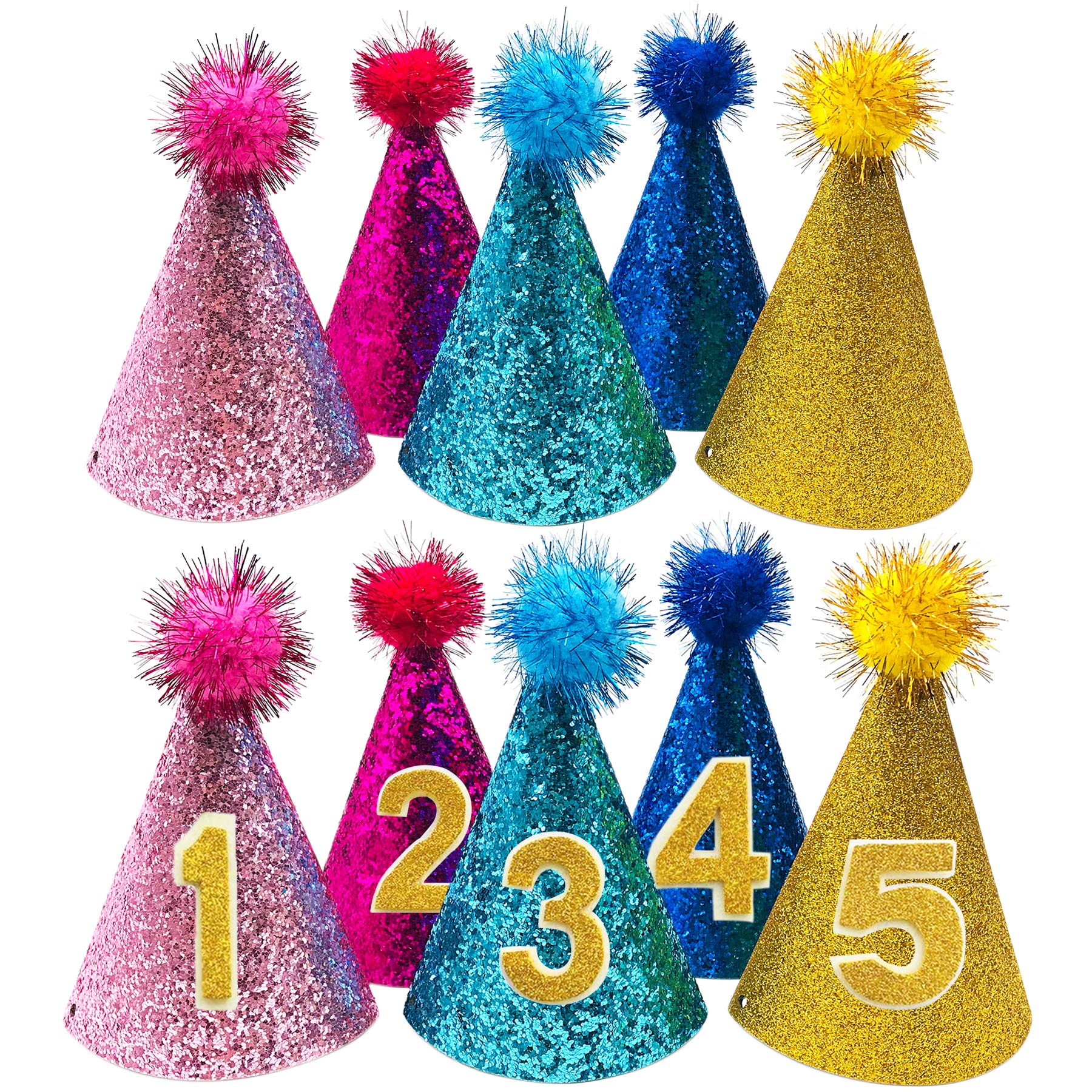 Pet Show 5Pcs Small Dog Birthday Hat Set For Boys Girls Medium Dogs Cat Kitten Puppies Party Hats With 0-9 Numbers 10 Glue Groom