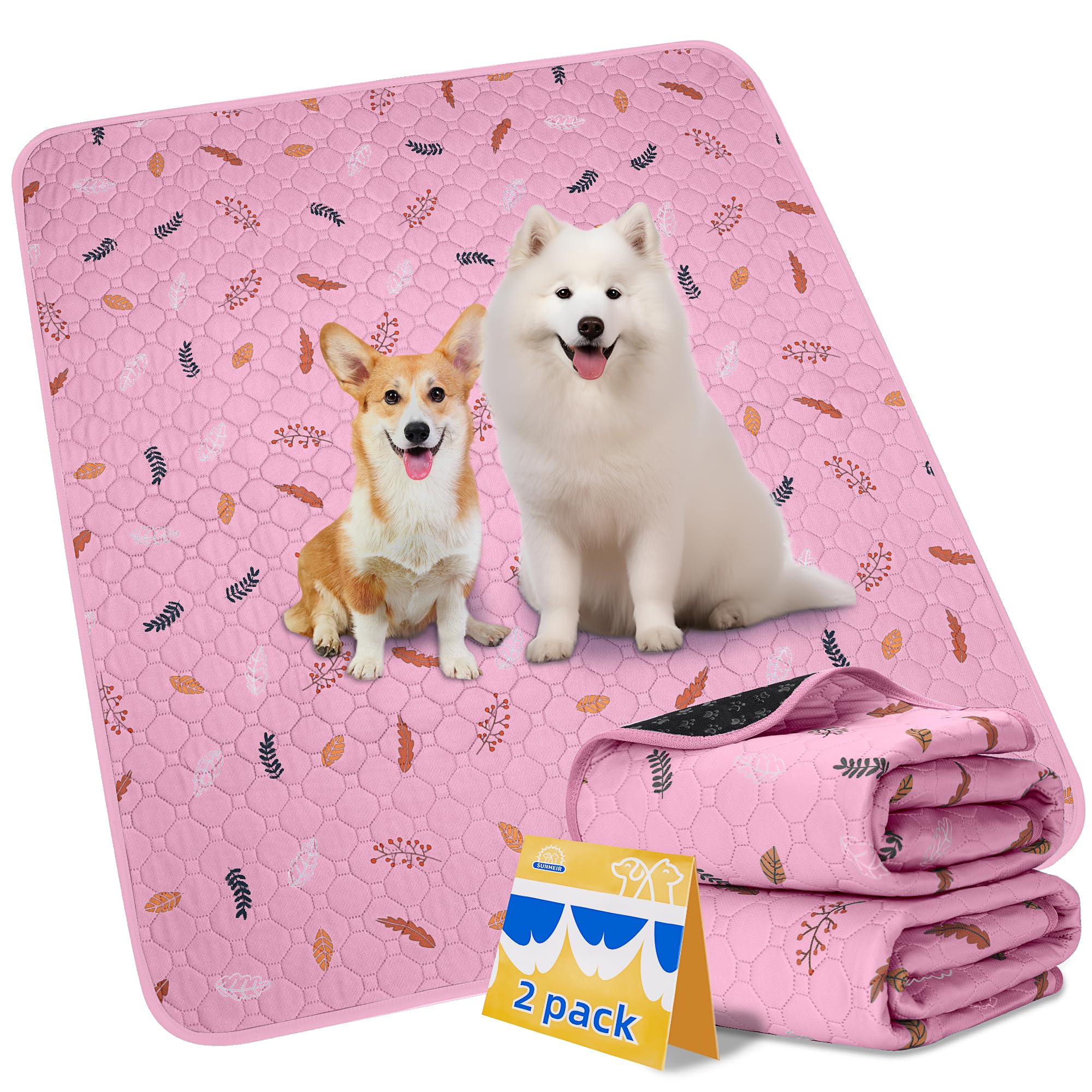 Sunheir Washable Pee Pads For Dogs Large 48'' X 48'' 2-Pack Reusable Puppy Pads Pet Training Pads, Absorb Dog Mats, Whelping Pad