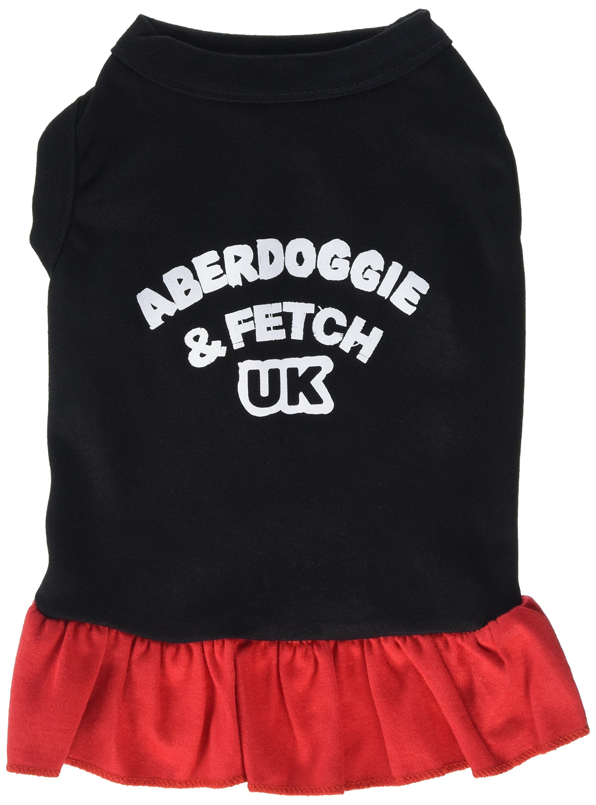 Dog Dress, Dog Dress, Screen Printed, &quot;Aberdoggie & Fetch UK&quot; Black W/Red MD (6-10 lbs.)