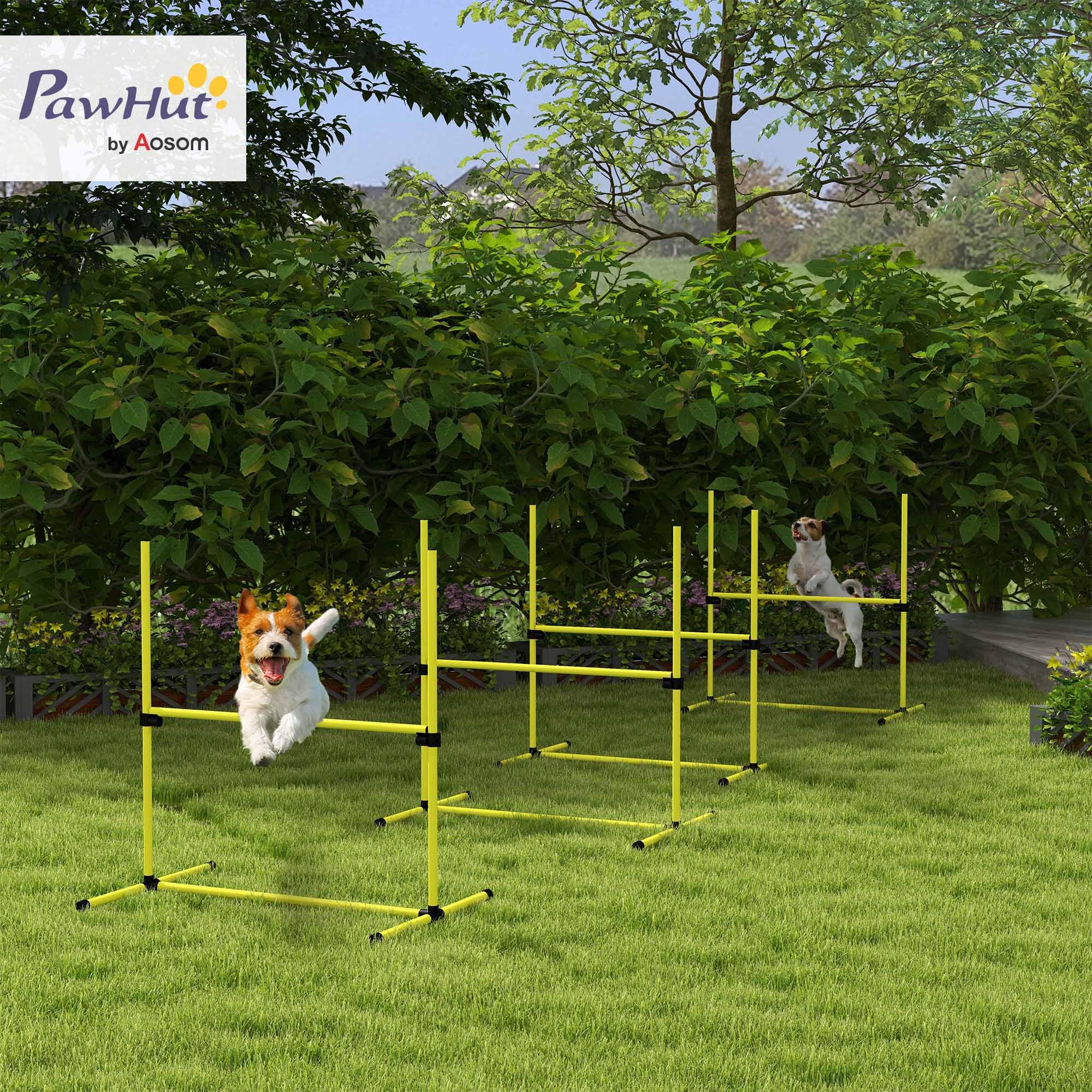 Pawhut 4 Piece Dog Agility Training Equipment For Dog Agility Course With Adjustable Height Jump Bars, Included Carry Bag, & Dis
