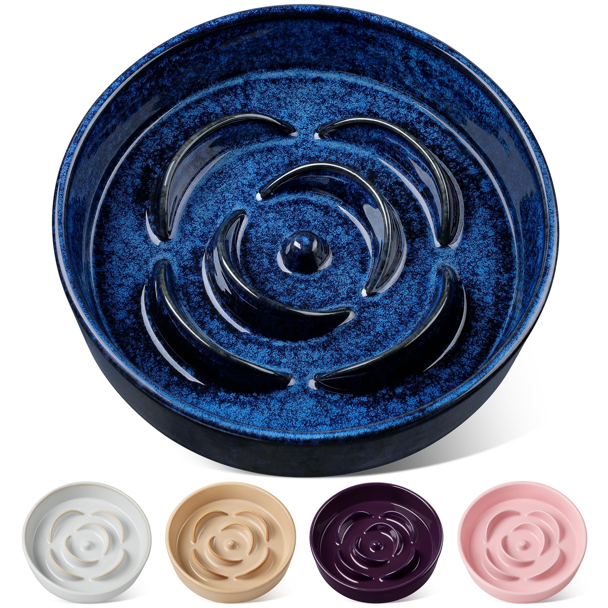 vancasso Slow Feeder Dog Bowl, 3 Cups Ceramic Slow Feeder for Large Breed, Puzzle Maze Dog Food Bowl for Fast Eater, Blue