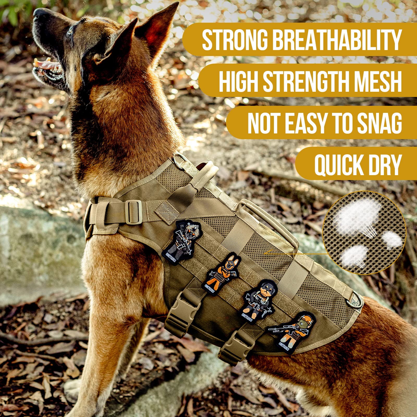 Onetigris No Pull Tactical Dog Harness For Medium Dog, Aire Mesh Dog Vest Harness, Breathable Military Molle Vests With Handles,
