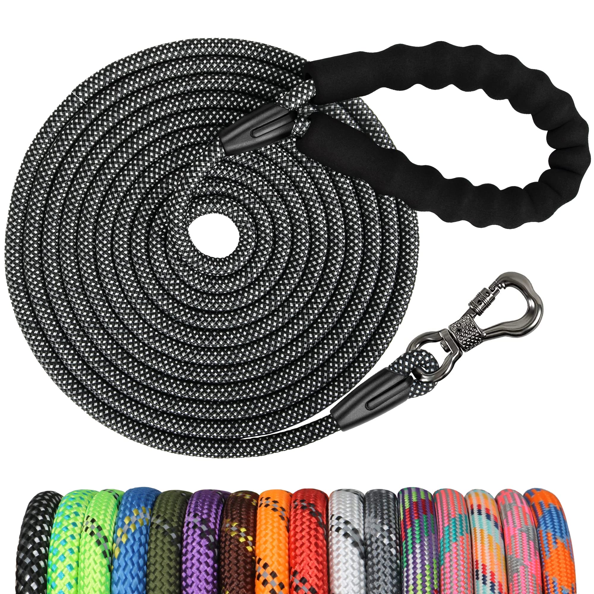 Ntr Long Dog Leash, 50Ft Check Cord With Swivel Lockable Hook And Comfortable Padded Handle For Dog Leash For Small Medium And L
