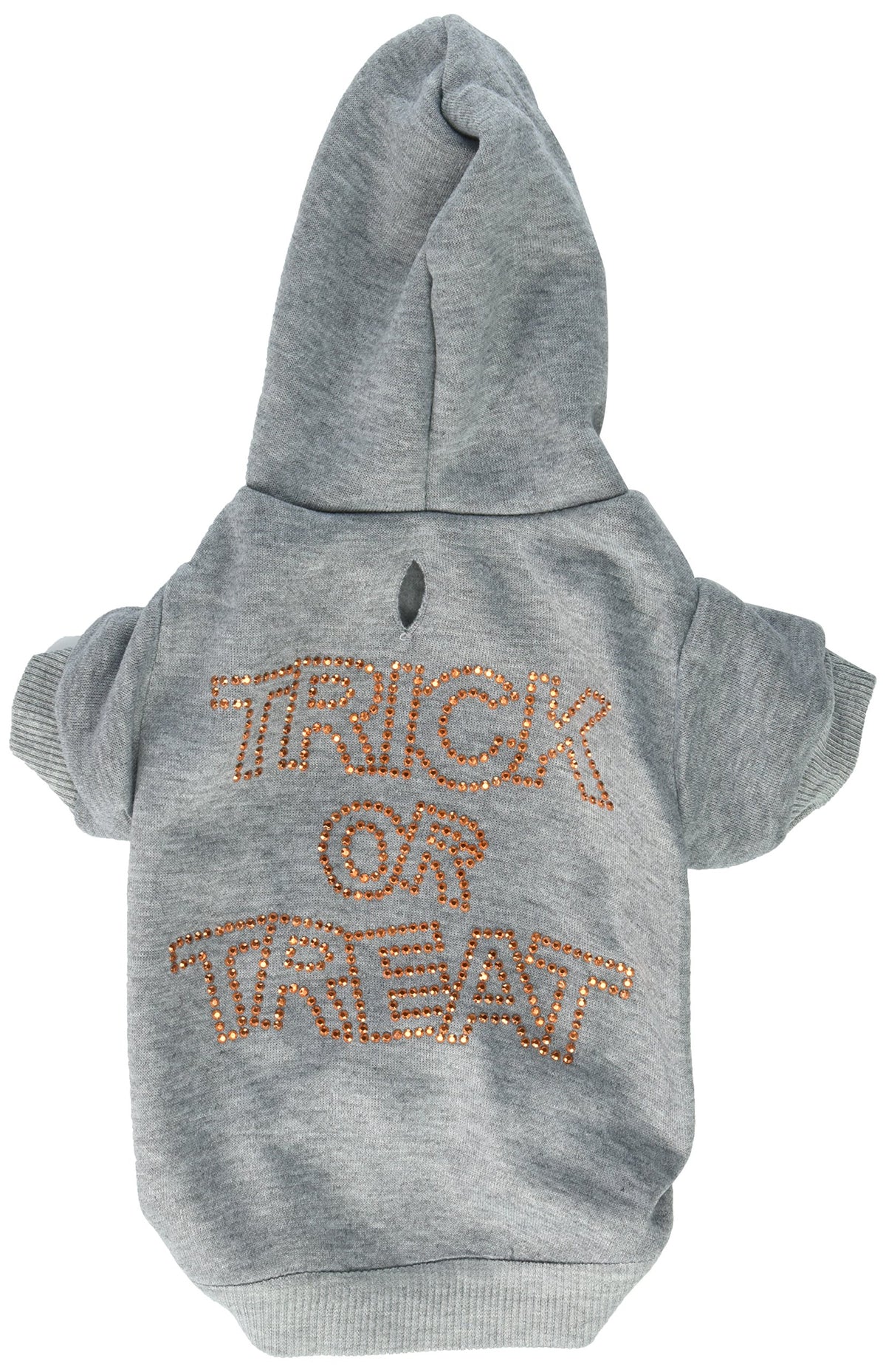 Halloween Pet Dog & Cat Hoodie Rhinestone, &quot;Trick Or Treat&quot; Gray SM (3-6 lbs.)