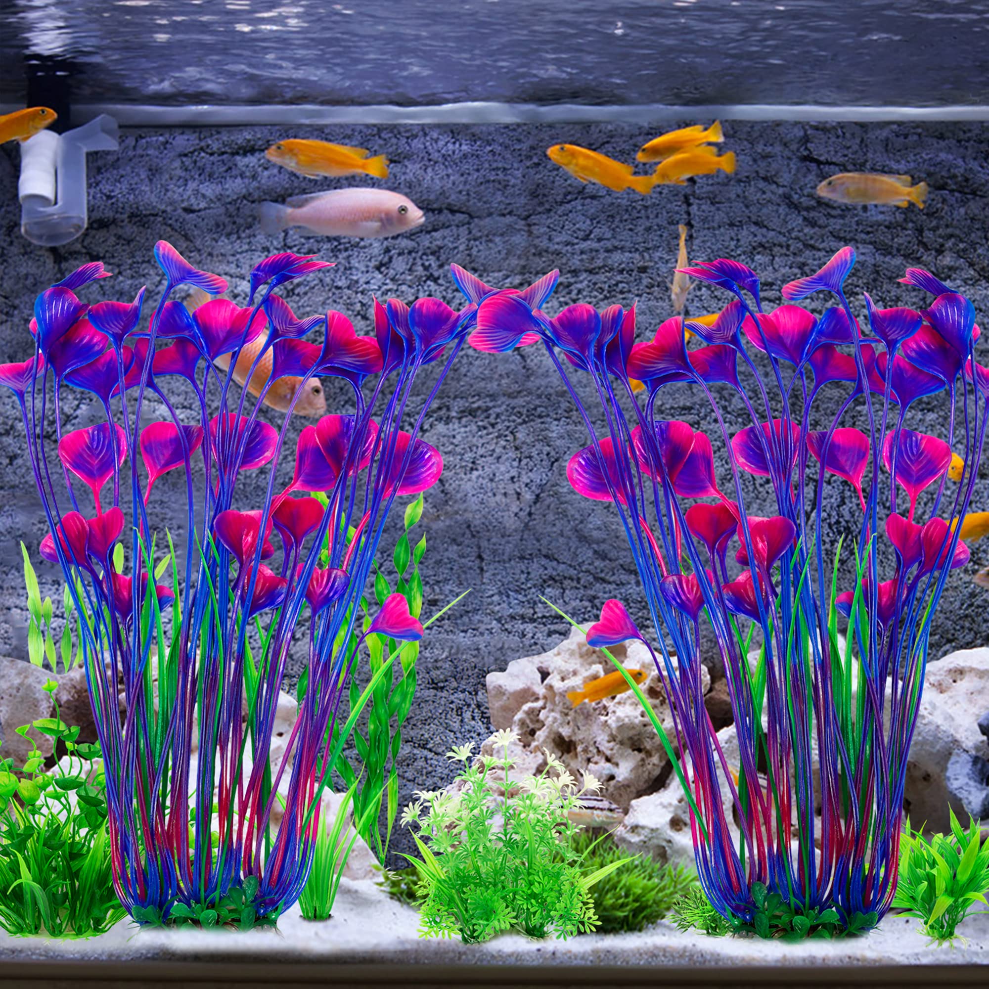 MyLifeUNIT Aquarium Plants, 2 Pack Tall Plastic Plants for Fish Tank Decorations, 15.75 Inches (Purple)