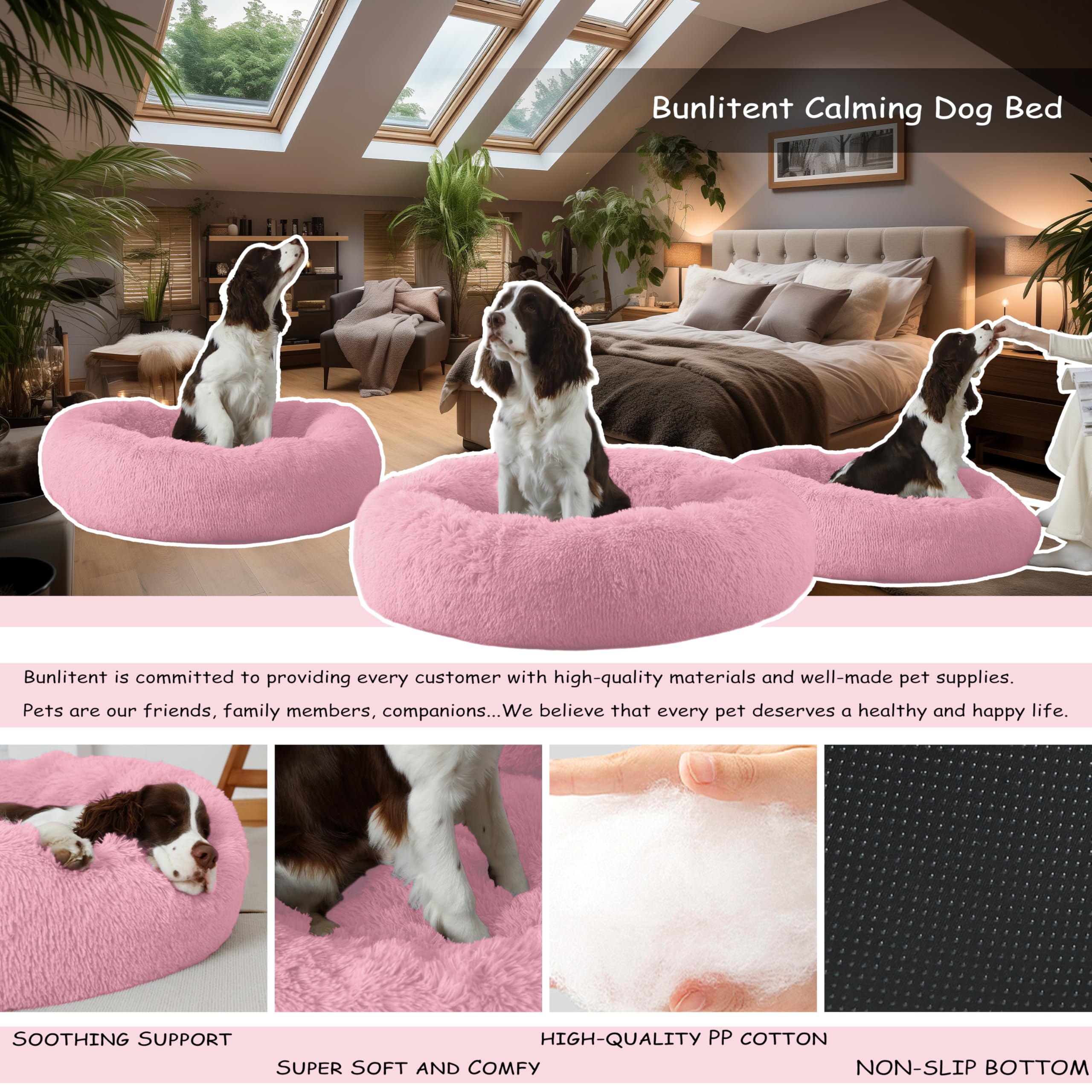 Bunlitent 20'' Inch Calming Dog Bed, Anti-Anxiety Donut Small Dog Bed, Warming Cozy Soft Cute Round Washable, Marshmallow Cuddle