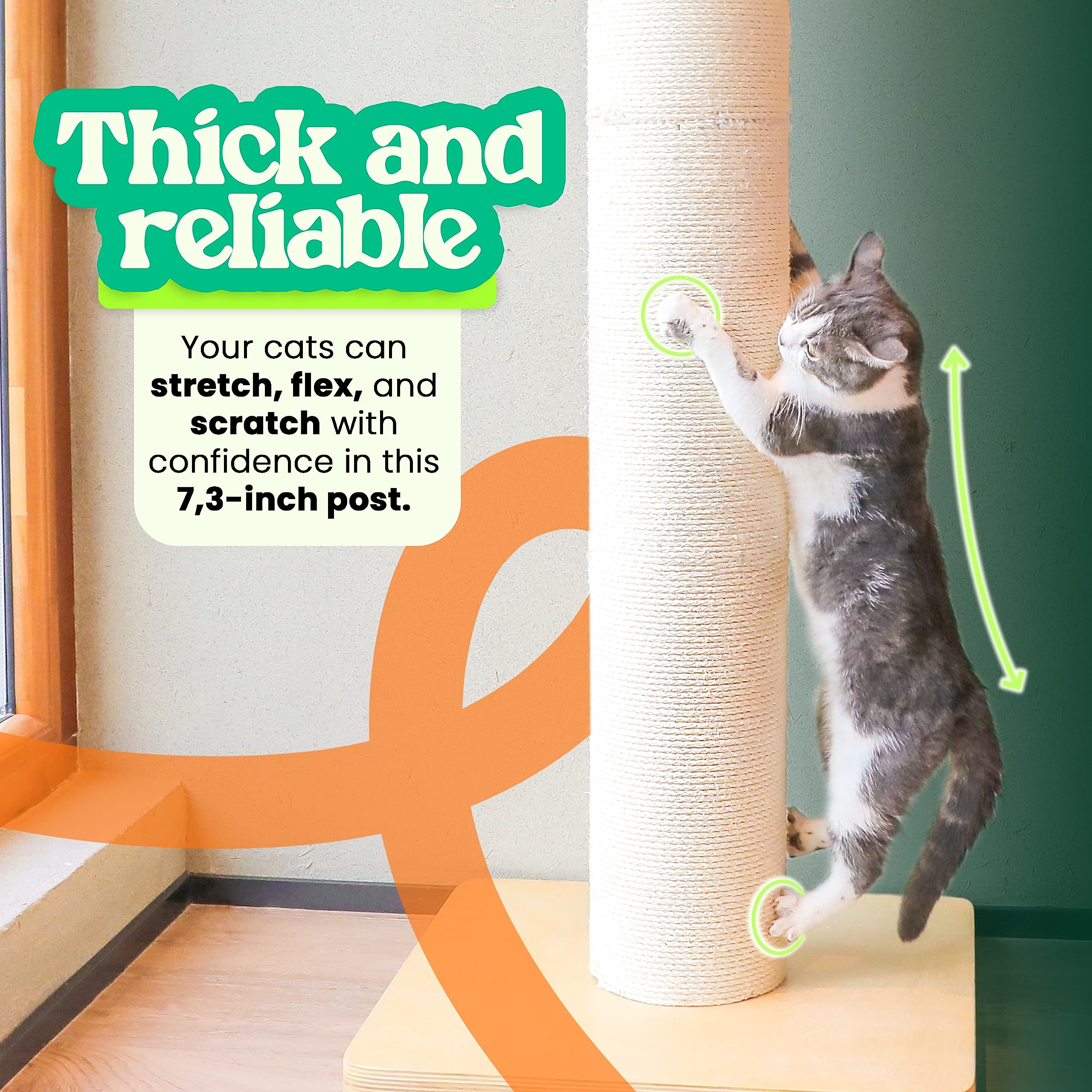 Konelcare 50'' Tall Cat Scratching Post, Extra-Large Cat Scratch Post For Biggest Cats (Maine Coon), 7.3    Thick Post, 36Lbs We