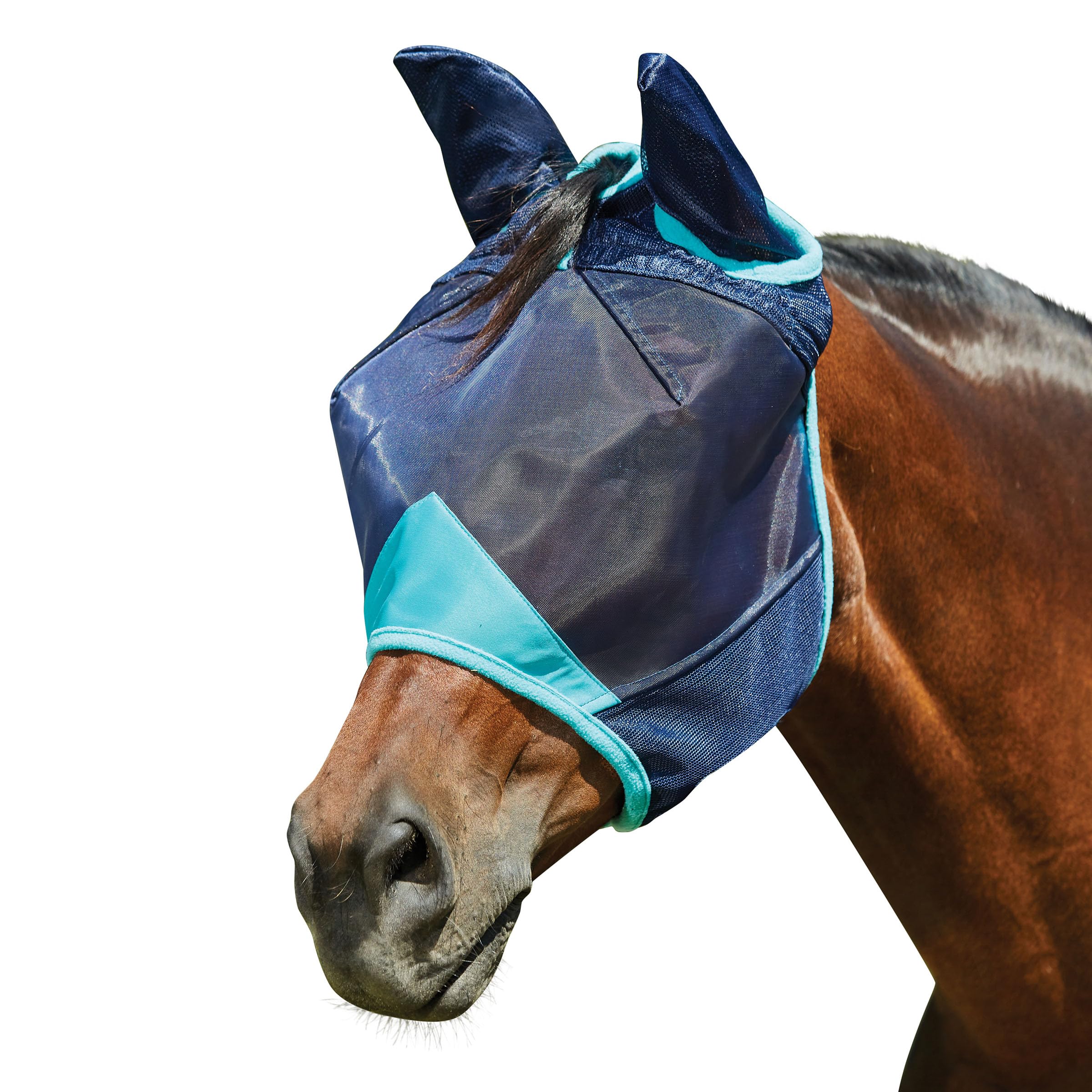 WeatherBeeta ComFiTec Deluxe Fine Mesh Mask with Ears, Navy/Turquoise, Pony