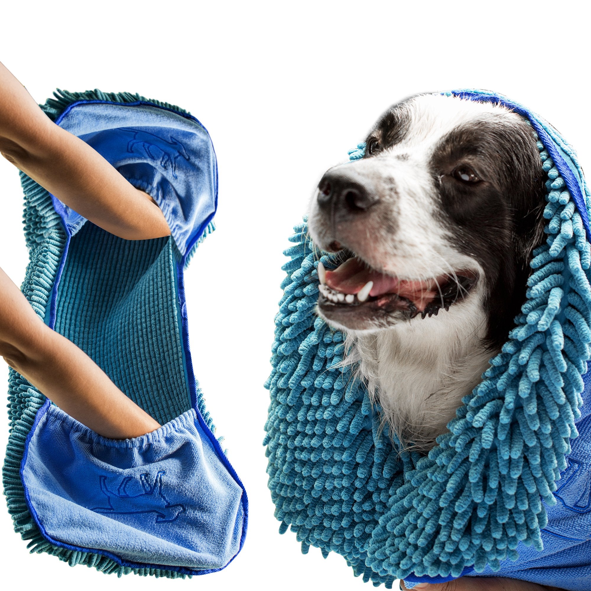 Tuff Pupper Quick Dry Towel For Dogs | Ultra Absorbent Microfiber Shammy | Extra Large 35X15 Size For All Breeds | Comfortable Hand Pockets | Indoor Outdoor Use | Durable Material | Machine Washable