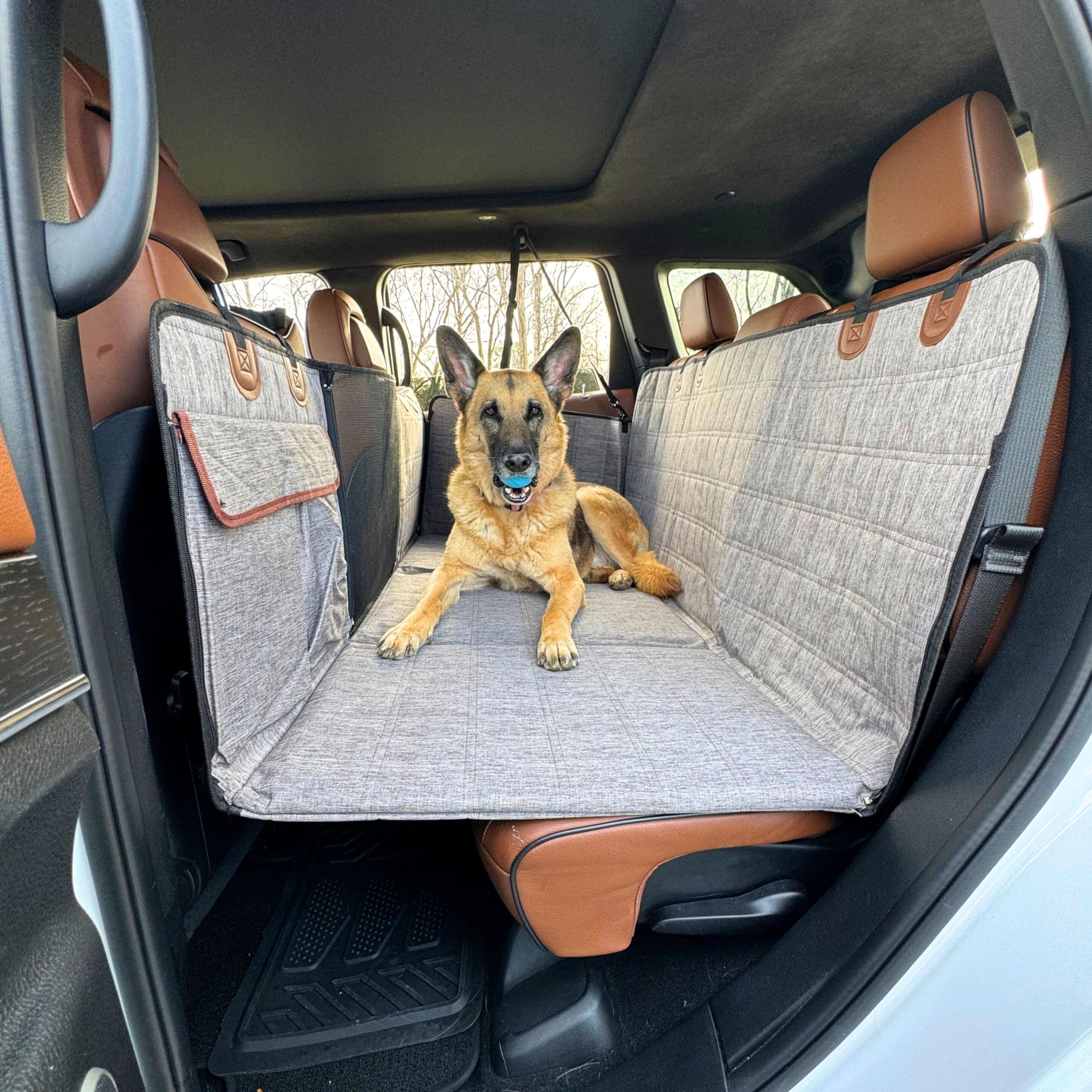 APetsPlanet Backseat Extender for Dogs, 100% Waterproof Hard Bottom Dog Car Seat Cover, with Door Covers Seat Extender with Mesh