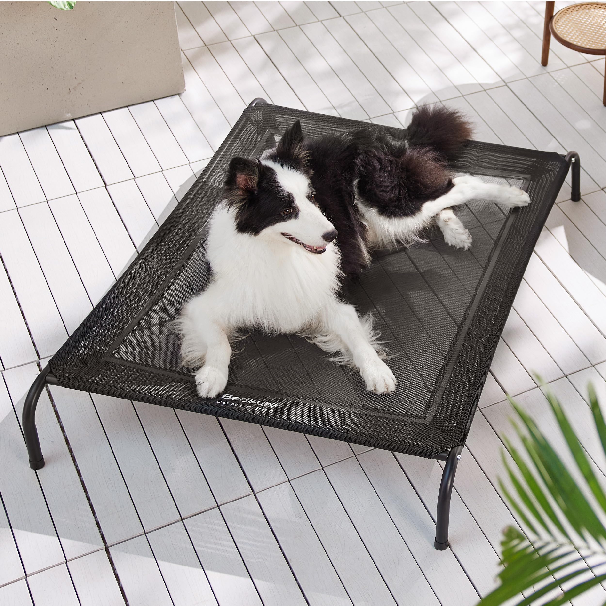 Bedsure Large Elevated Cooling Outdoor Dog Bed - Raised Cots For Large Dogs, Portable Indoor & Outdoor Pet Hammock Bed With Skid-Resistant Feet, Frame With Breathable Mesh, Brown, 49 Inches