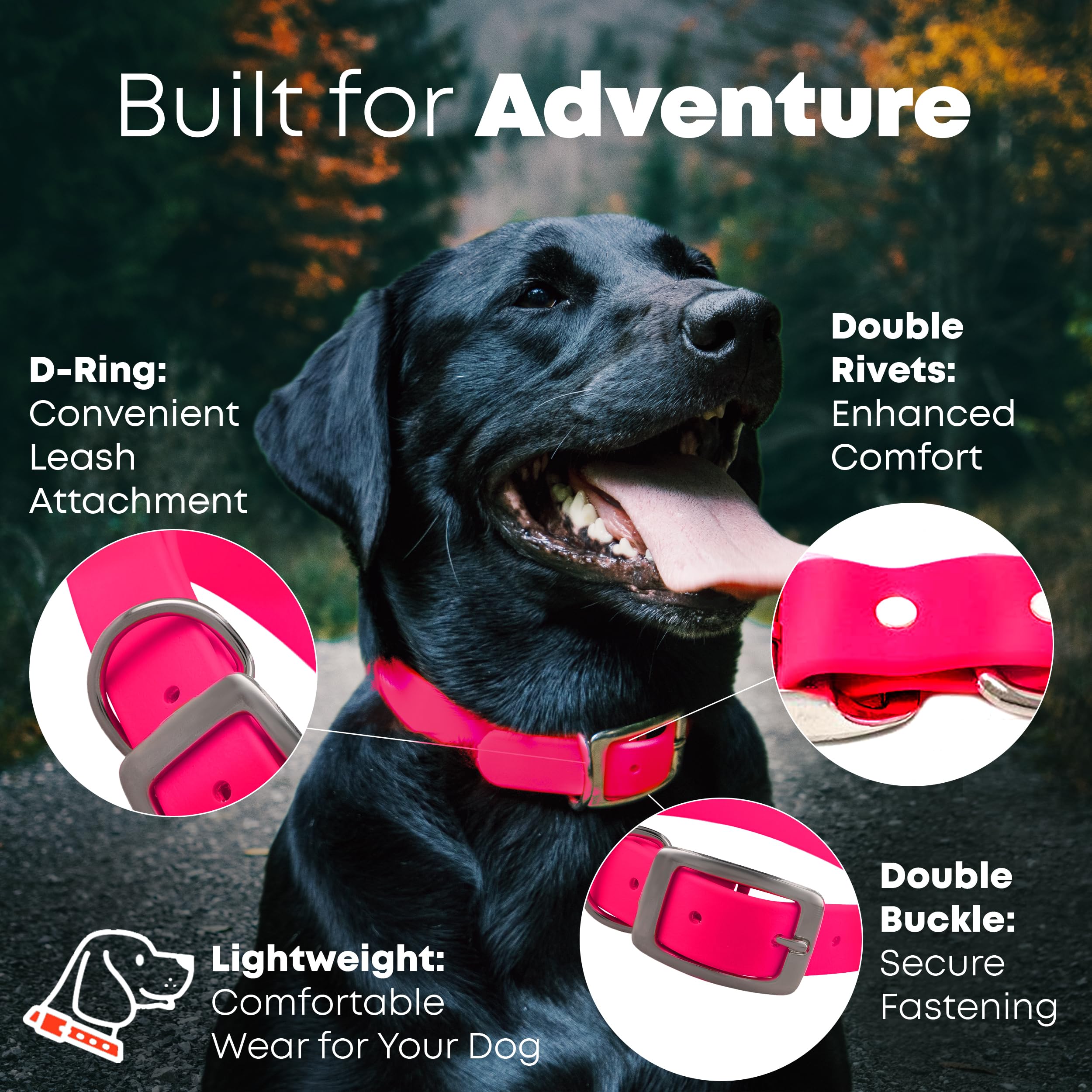 Regal Dog Products Large Pink Dog Collar With Heavy Duty Double Buckle & D Ring | Vinyl Coated, Custom Fit, Adjustable Biothane