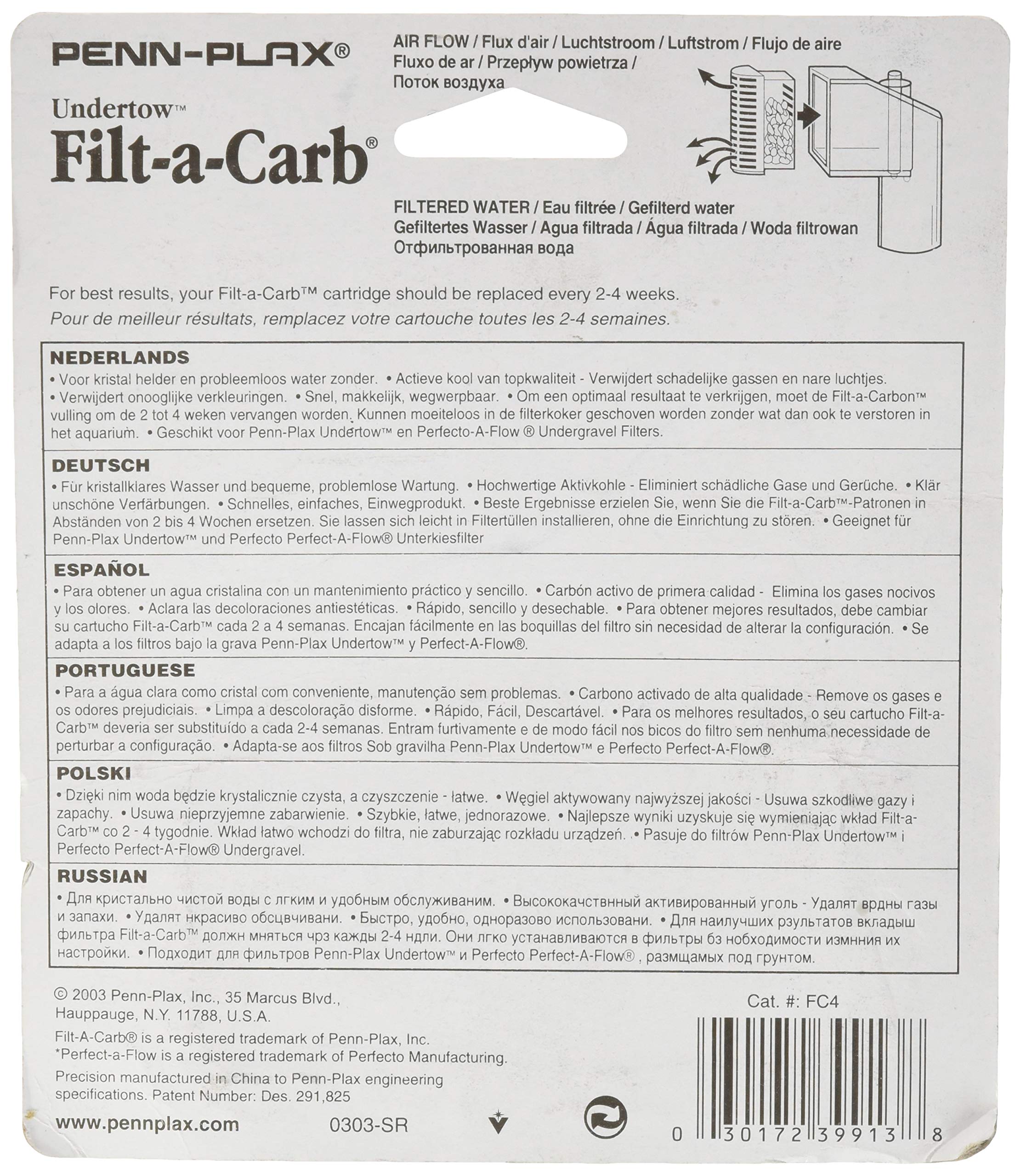 Penn-Plax Filt-A-Carb Replacement Media Cartridges (2 Pack) | Fits Undertow And Perfecto Perfect-A-Flow Filters | Provides Chemical Filtration