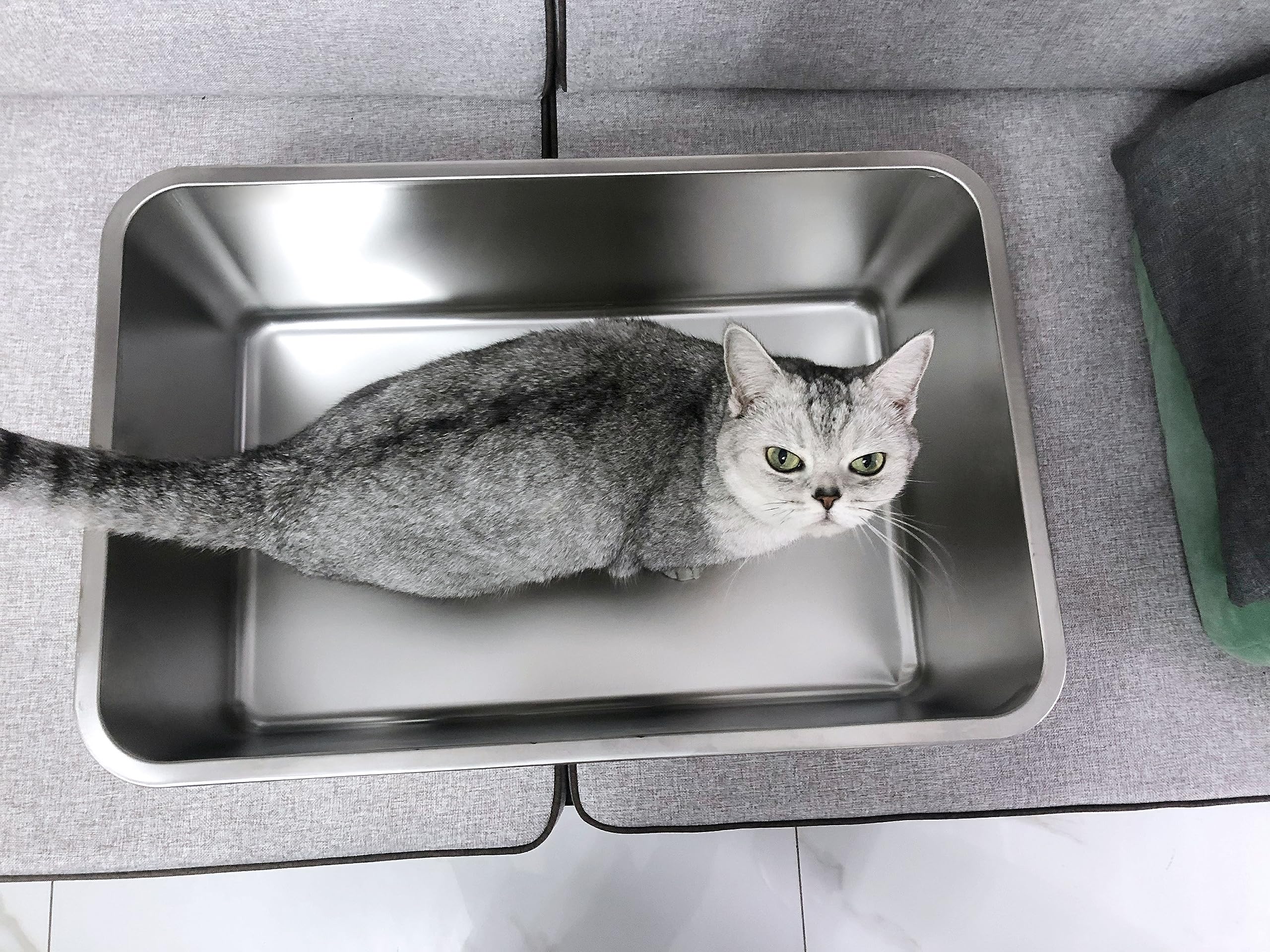 Ikitchen Stainless Steel Cat Litter Box, Large Metal Litter Box For Cats Rabbits, Never Absorbs Odors,Stain Free, Rustproof, Non Stick Smooth Surface, Anti-Slip Rubber Bottom, 19.5'L X 13.5'W X 6'H