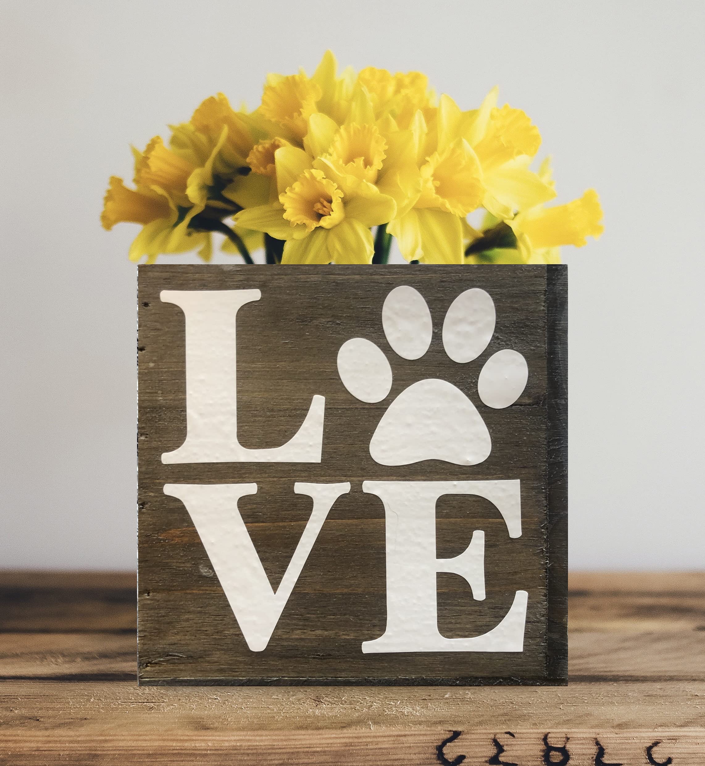 Paw Love Succulent Planter, Cute Gift For Cat And Dog Lovers, Veterinarian, Decorative Bin (5 Square Inches, Natural Brown Wood)