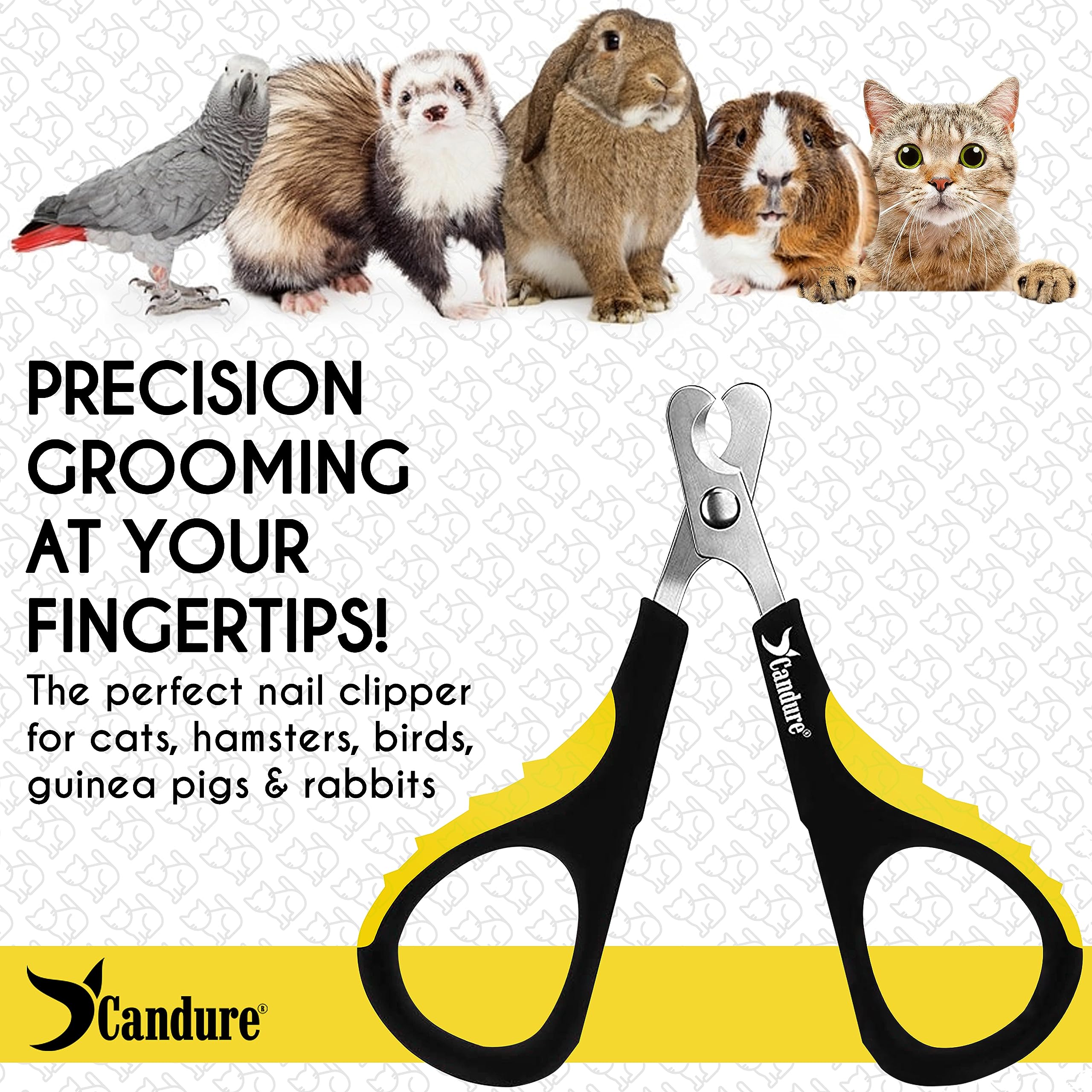 Candure Cat Nail Clipper Stainless Steel Cat Claw Trimmers For Rabbits, Guinea Pigs, Birds, Puppies, Kittens And Small Animals Pet Nail Clipper For Professional And Home Use (Yellow)