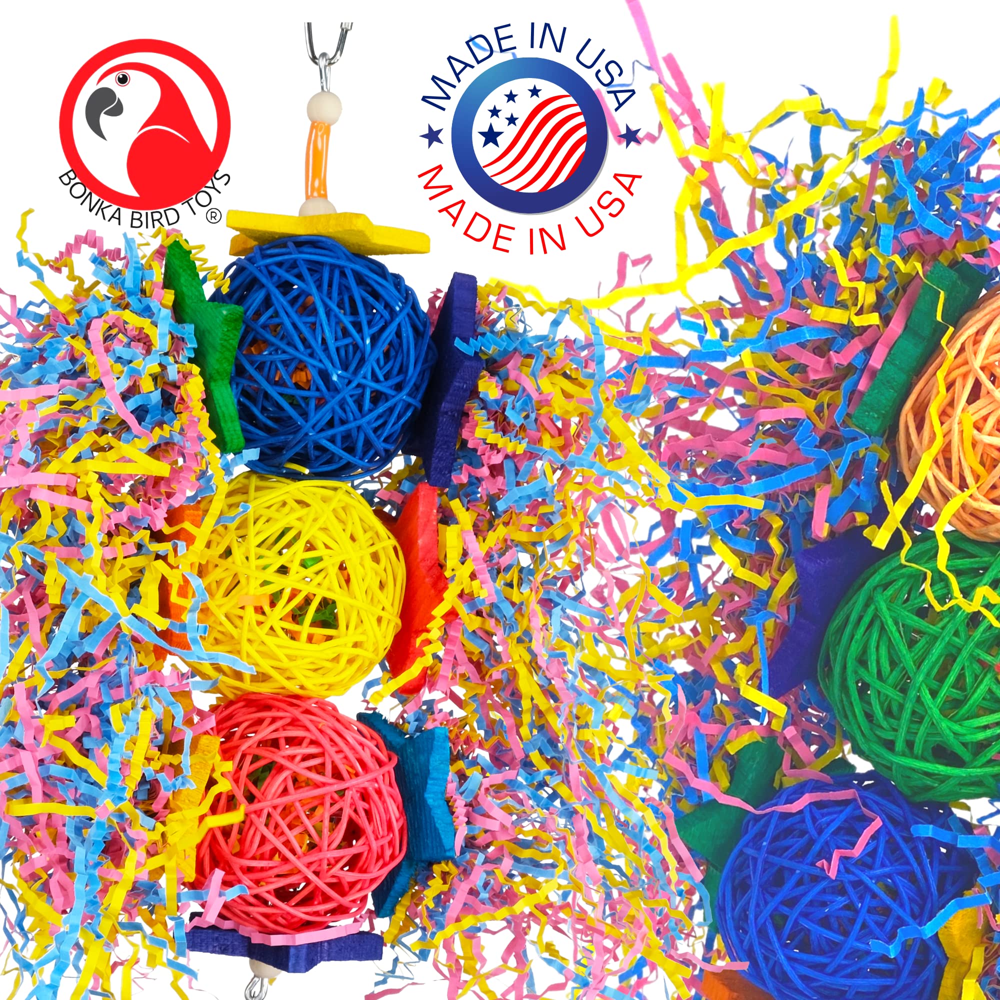 Bonka Bird Toys 1854 Tri Foraging Star 13' X 8', Parrot Preening Plucking Cage Toy, Ringnecks, Conures, Quakers, Pionus, And Similar