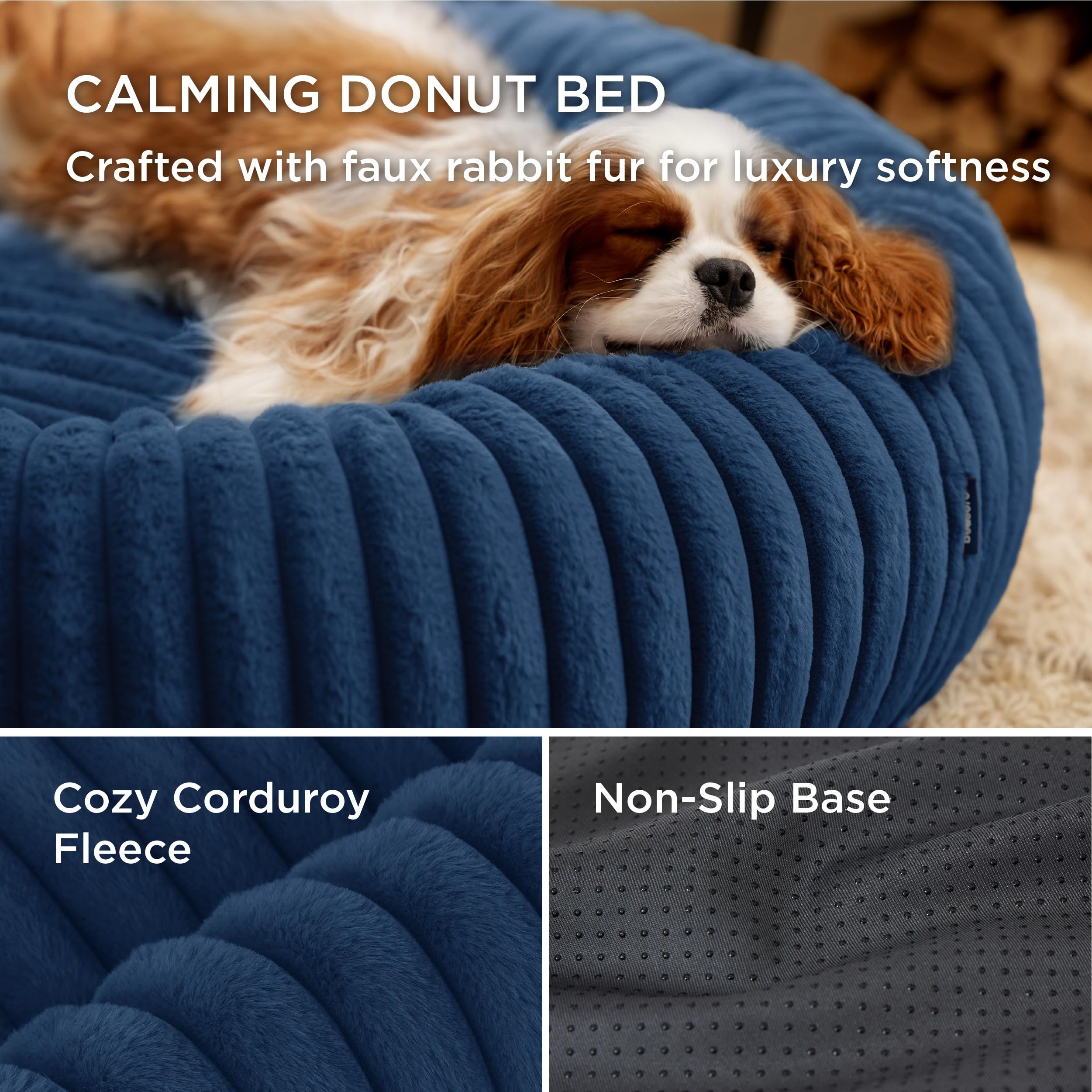 Bedsure Donut Medium Dog Bed - Washable Faux Fur With Corduroy Fleece & Anti Slip Bottom, Round Pet Beds With Removable Cover, N
