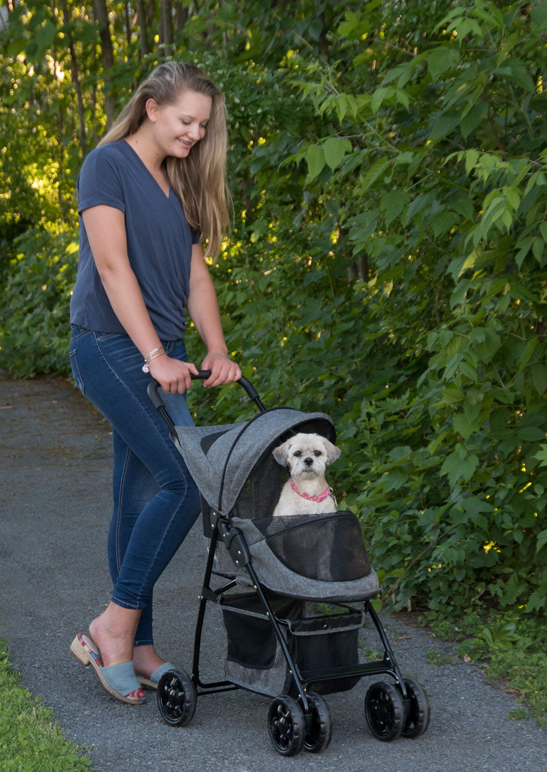 Pet Gear Happy Trails Lite Pet Stroller For Cats/Dogs, Zipper Entry, Easy Fold With Removable Liner, Safety Tether, Storage Basket