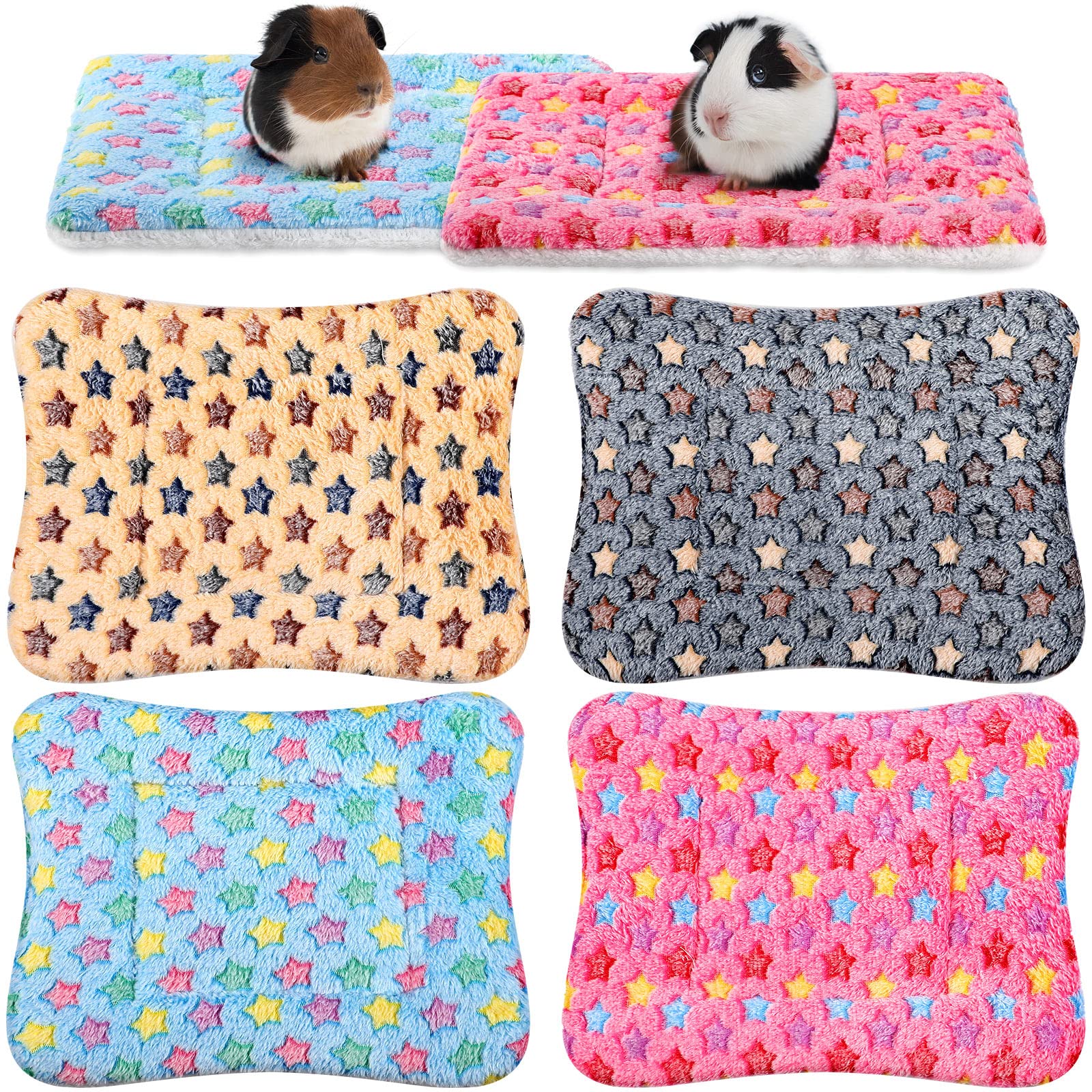 Tuanse 4 Pack Guinea Pig Bed Mat Bedding Rabbit Winter Bed Pad For Indoor Warm Small Animal Mattres Fleece Sleeping Pad For Hedgehogs Bunny Ferrets Hamster(Little Star,13 X 10 Inch)
