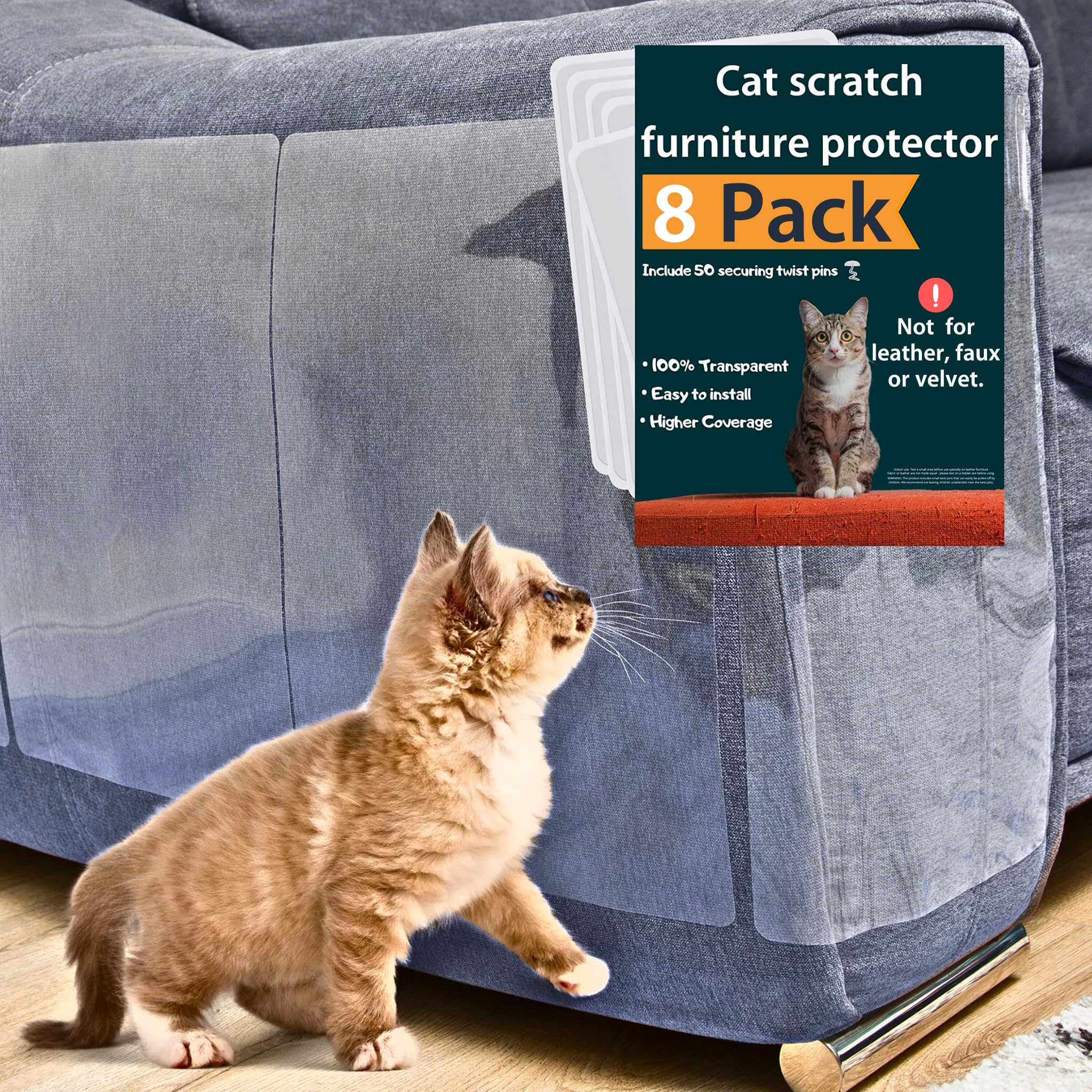 Fixzilla Anti Cat Scratch Furniture Protector, 6-Pack Couch Protector From Cat Claws – Heavy-Duty, Easy-To-Apply Scratching Deterrent And Shield For Sofa Corners, Walls, And Doors- With 52 Twist Pins