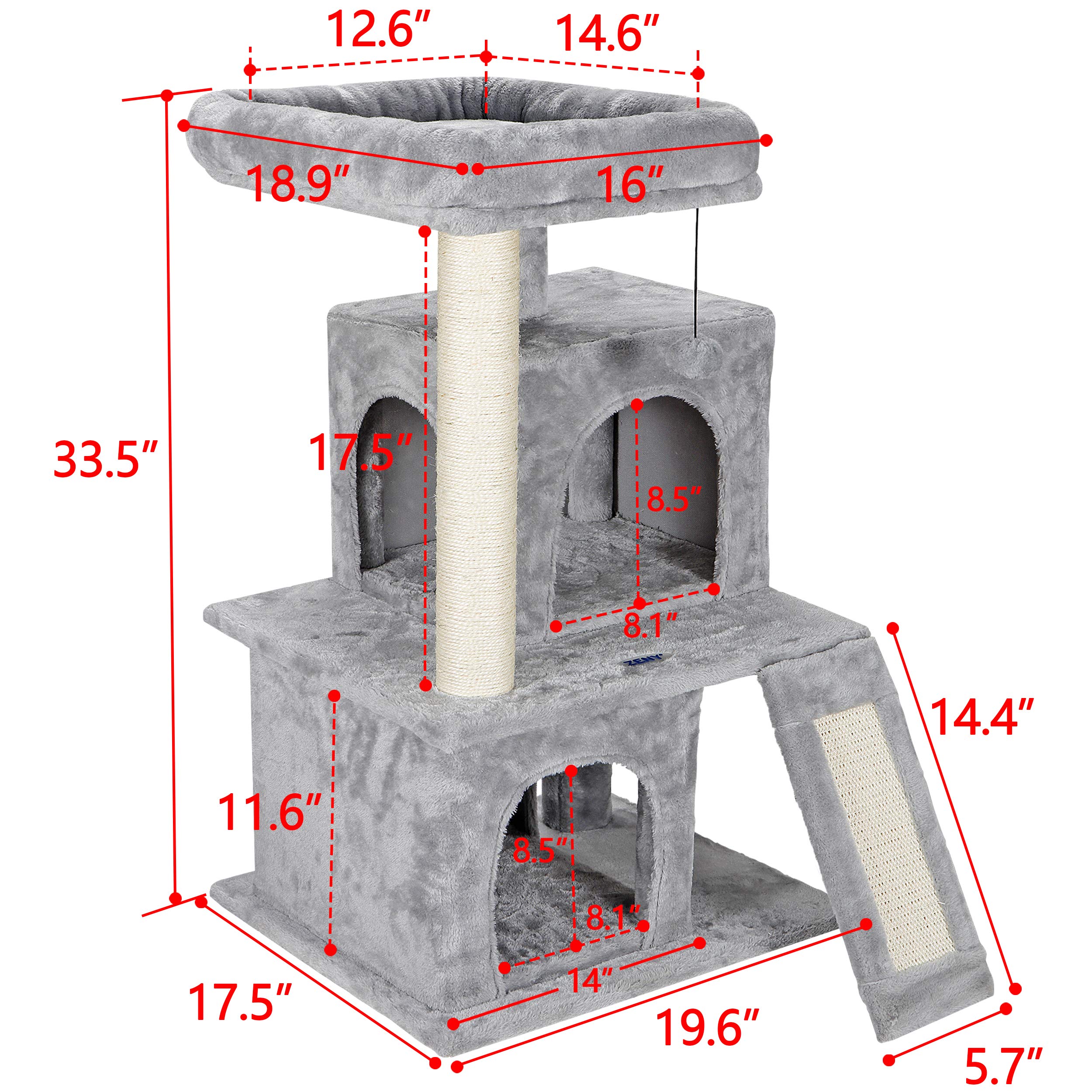 Zeny 33.5 Inches Cat Tree Tower With Scratching Posts - Kittens House Furniture Trees