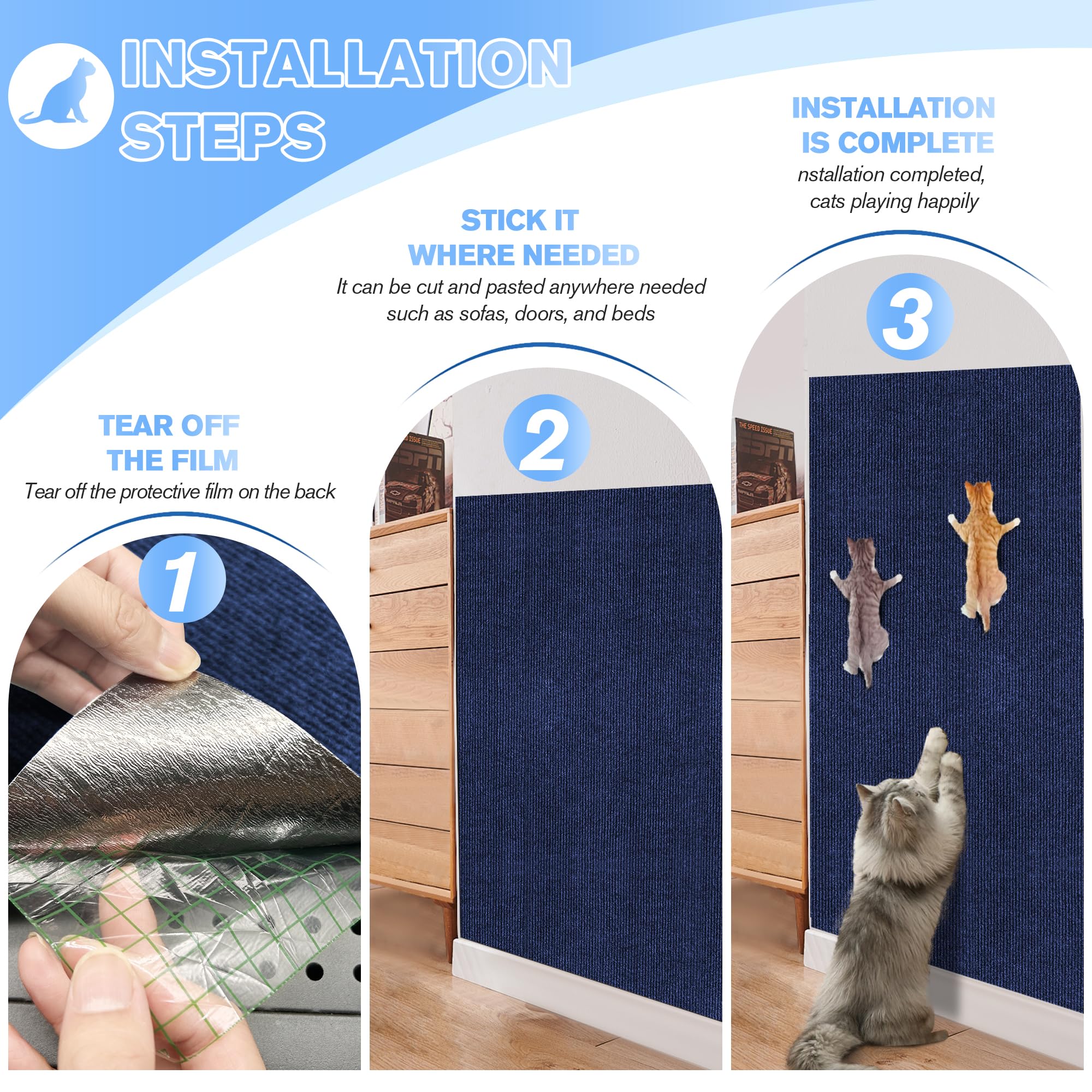 Cat Scratch Pads For Indoor Cats 2Pack,39.3'X15.7' Cat Scratch Mat Self-Adhesive Carpet Mat For Cat Tree,Cat Wall Shelves Cat