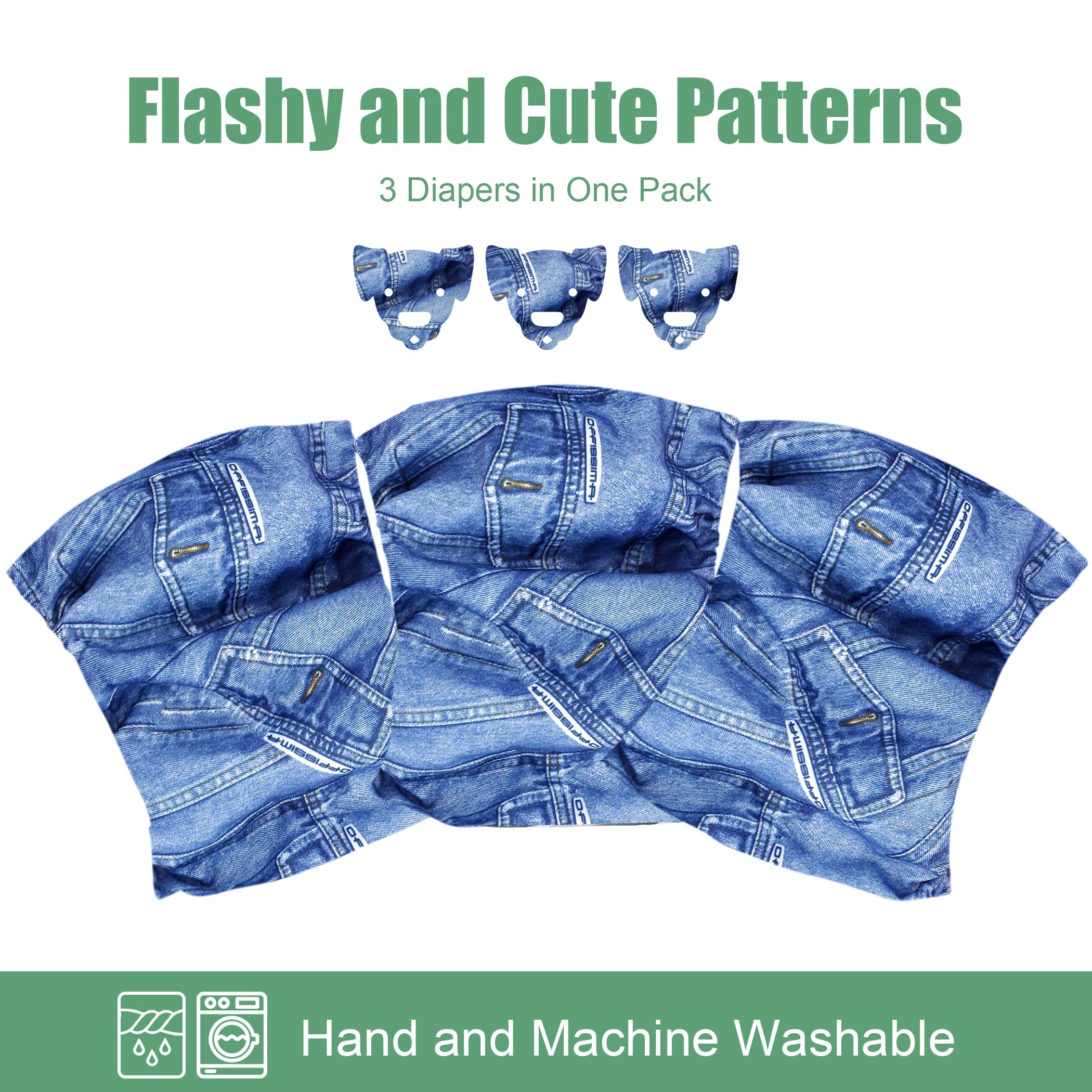 Wegreeco Jeans Washable Dog Diaper Male (Pack Of 3) - Washable Male Dog Belly Wrap (Small)