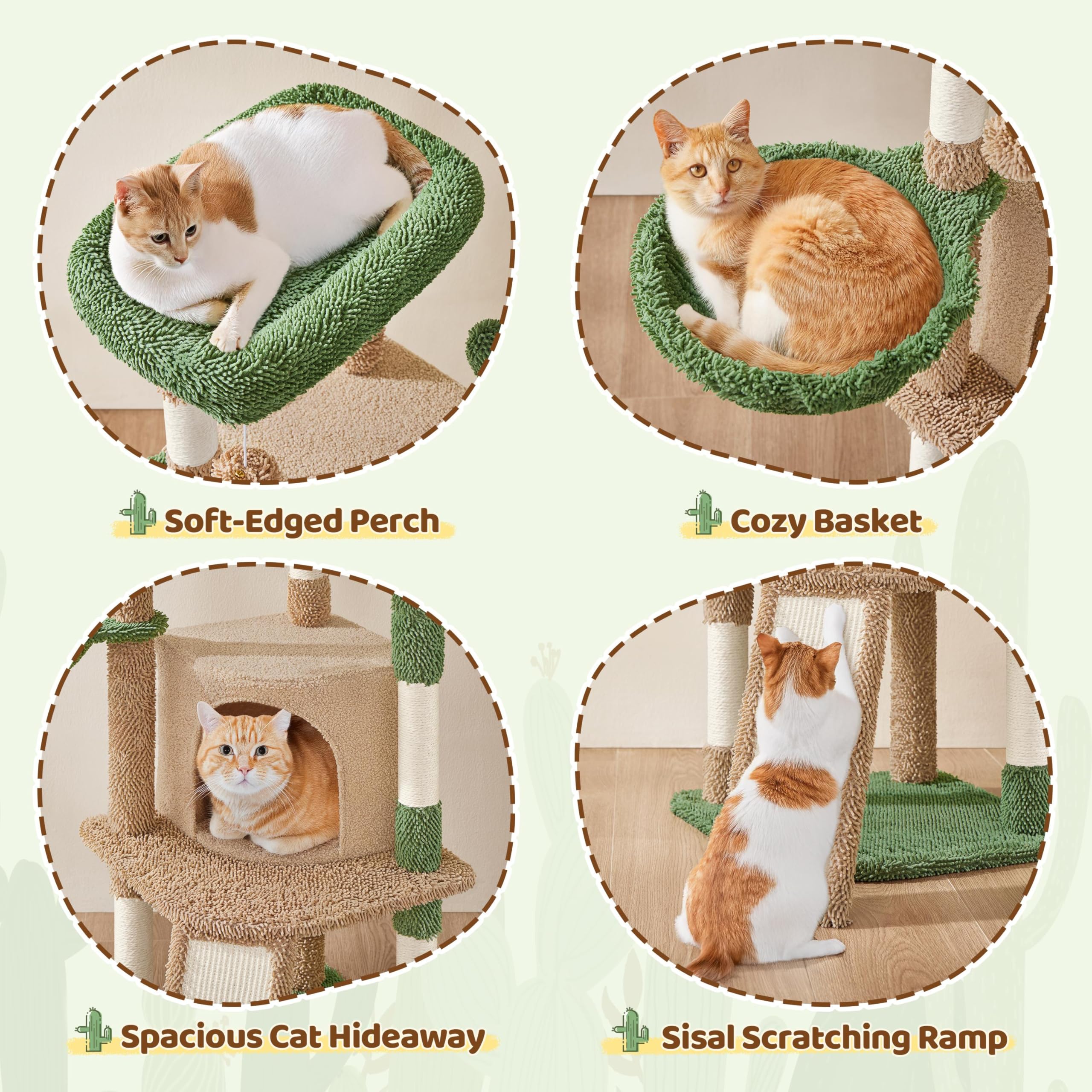 Yaheetech Cactus Cat Tree, 42in Cat Tower for Indoor Cats, Multi Level Kitten Condo Scratching Post, Pet Activity Center Furnitu