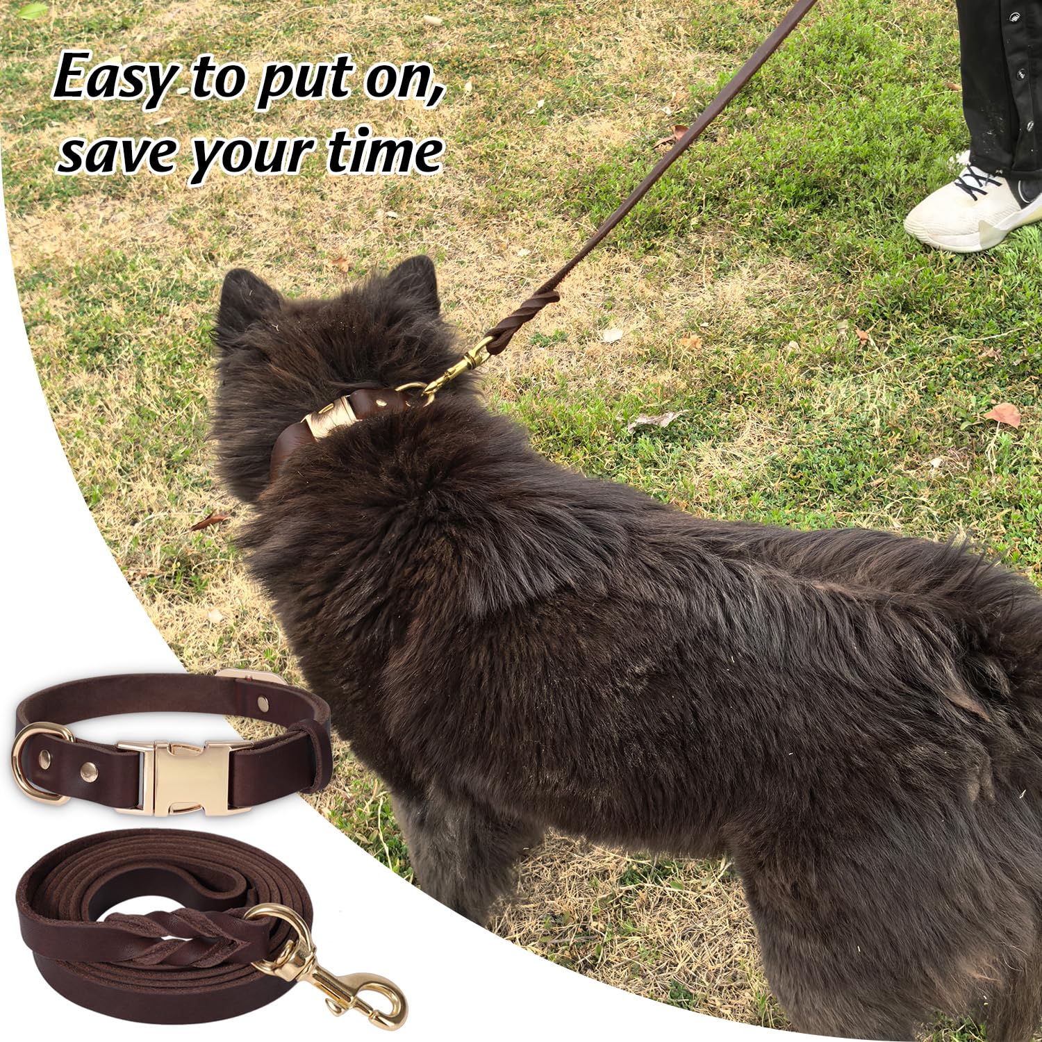 Lwbmg 5Ft Leather Dog Collar And Leash Set, Heavy Duty Dog Leash And Collar With Metal Buckle,Adjustable Pet Lead And Collar Set