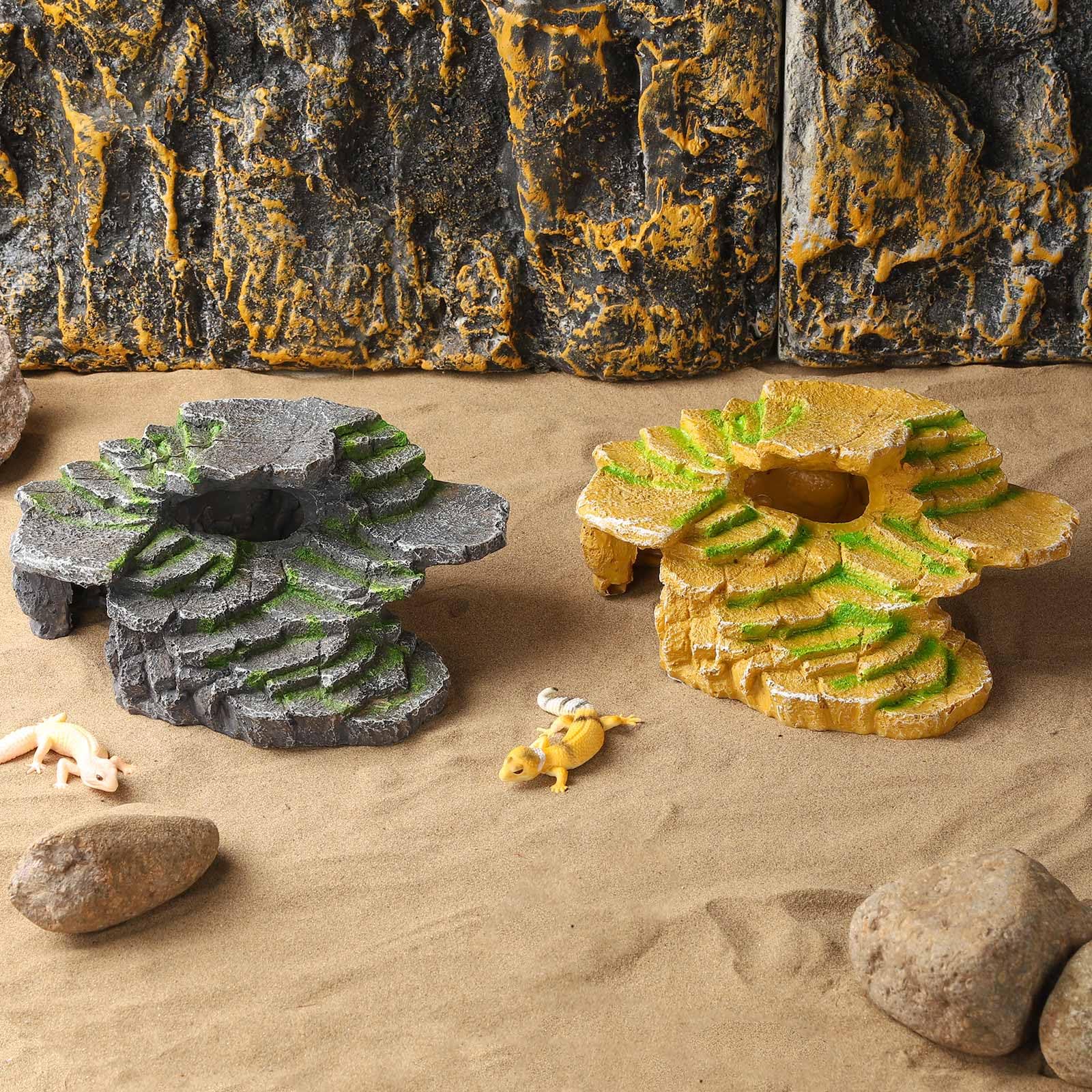 IBWell Bearded Dragon Hides and Caves Basking Rock Resin Hermit Crab Climbing Accessories for Habitat Aquarium Hiding Places for
