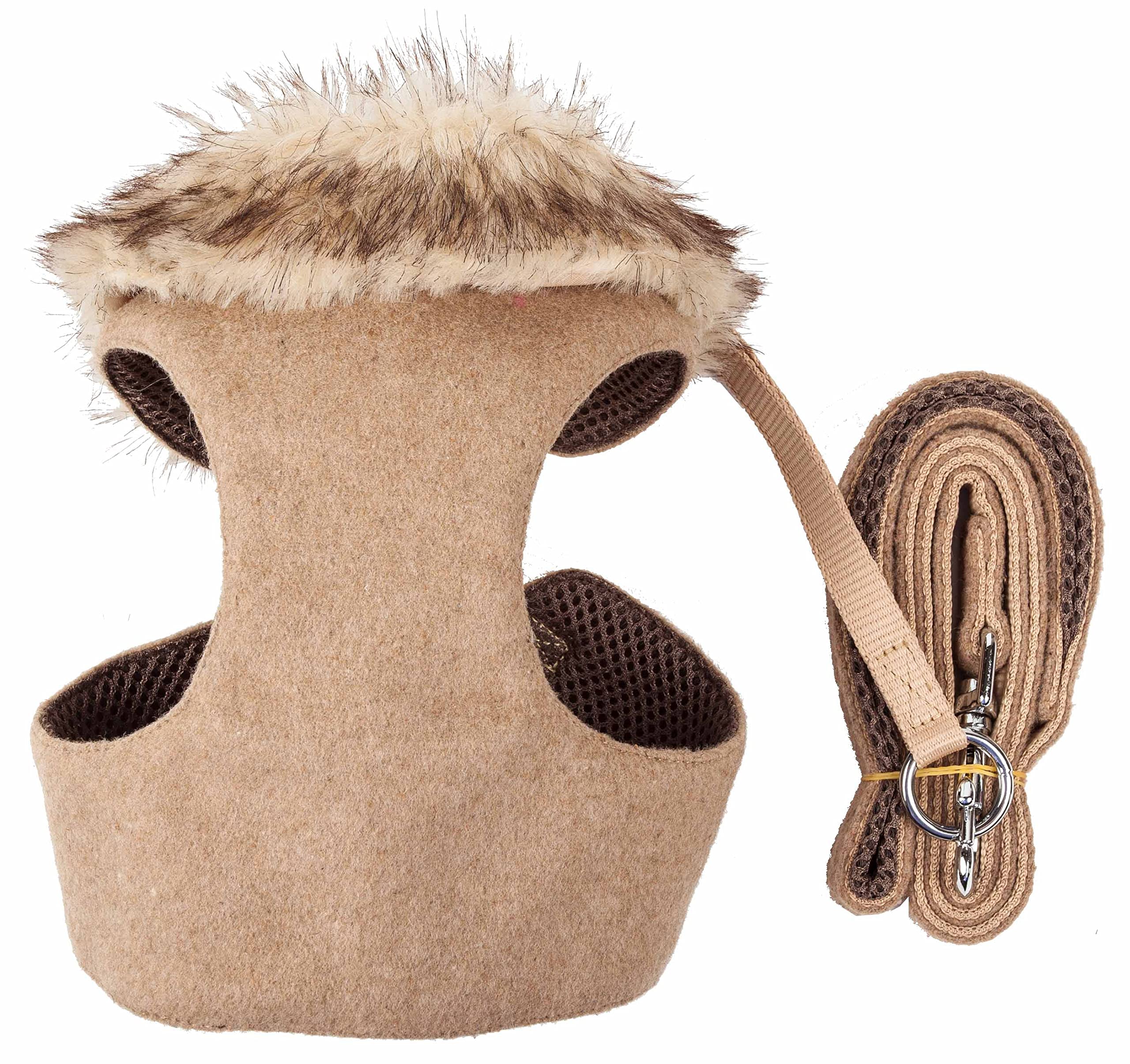 Pet Life ® Luxe Collection Furracious 2-in-1 Adjustable Fashion Dog Harness and Leash with Removable Fur Dog Collar - Designer Pet Harness is Reversed with Comfortable Mesh