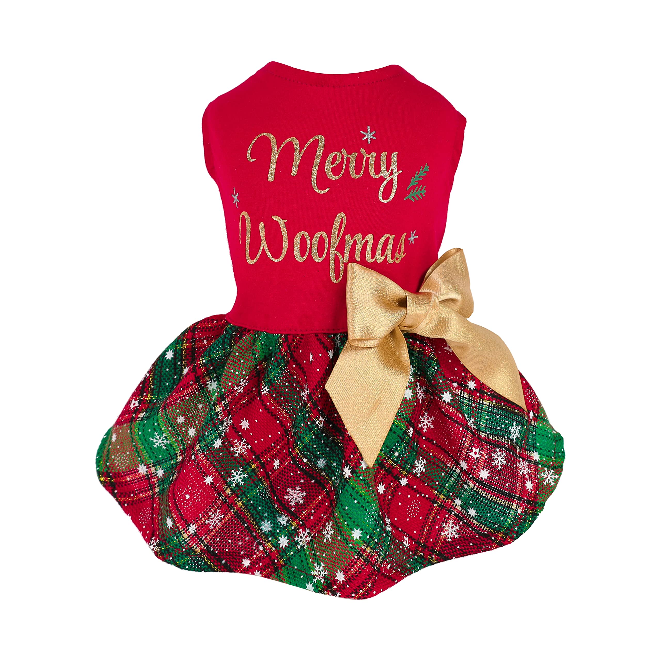 Fitwarm Merry Woofmas 100% Cotton Dog Christmas Outfits Girl Dog Holiday Dress Lightweight Doggie Costume Puppy Clothes Pet Appa