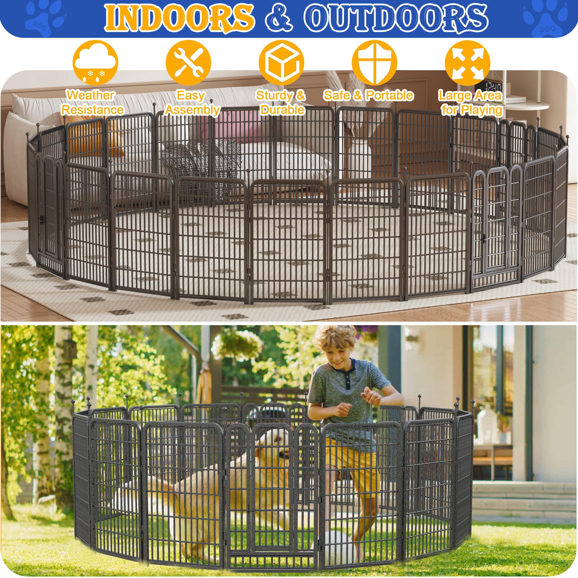 Lfcreator Dog Playpen Outdoor, 32 Height*24Panels Dog Fence With Anti-Rust Paint Finish For Large/Medium/Small Dogs, Portable