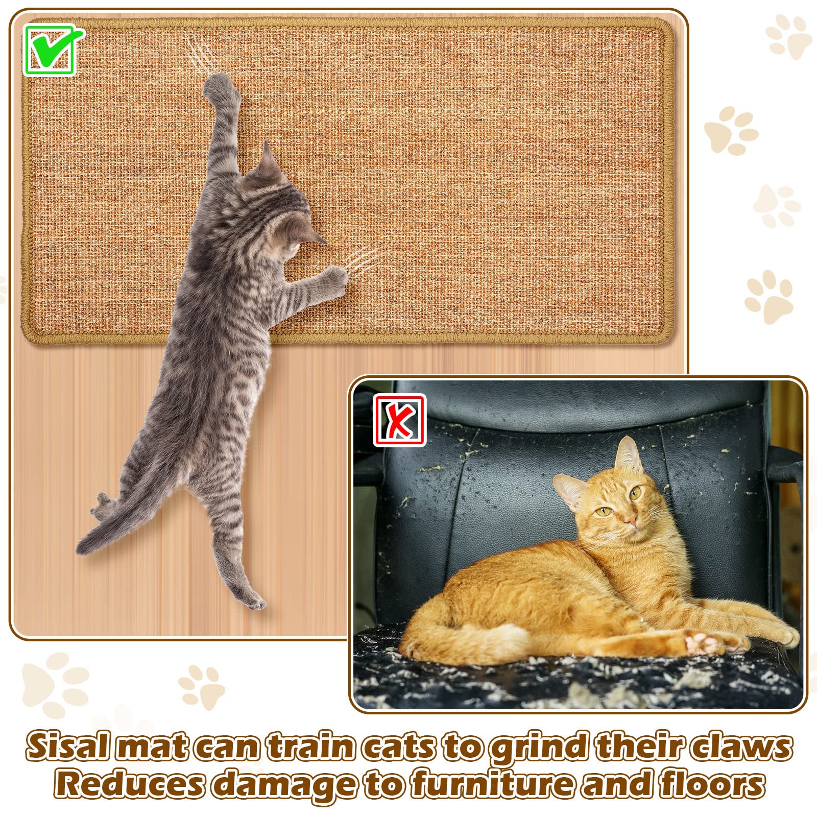 Riakrum 2 Pack 32 X 16 Inches Sisal Cat Pad Rectangular Sisal Cat Scratch Mat Natural Fabric Cat Pad Horizontal Cat Pad Scratching Scratch Mat Protector For Furniture Sofa And Wall (Brown)