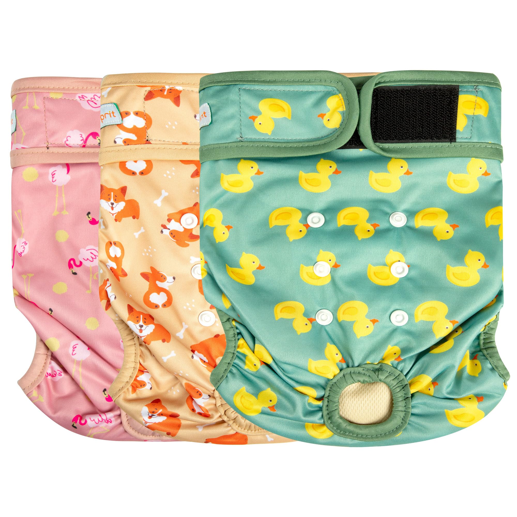 Langsprit Washable Female Dog Diapers - Doggie Reusable Diapers for Doggy Puppy Female in Period - Highly Absorbent Dog Heat Panties (Flamingo Duck) S -Like New