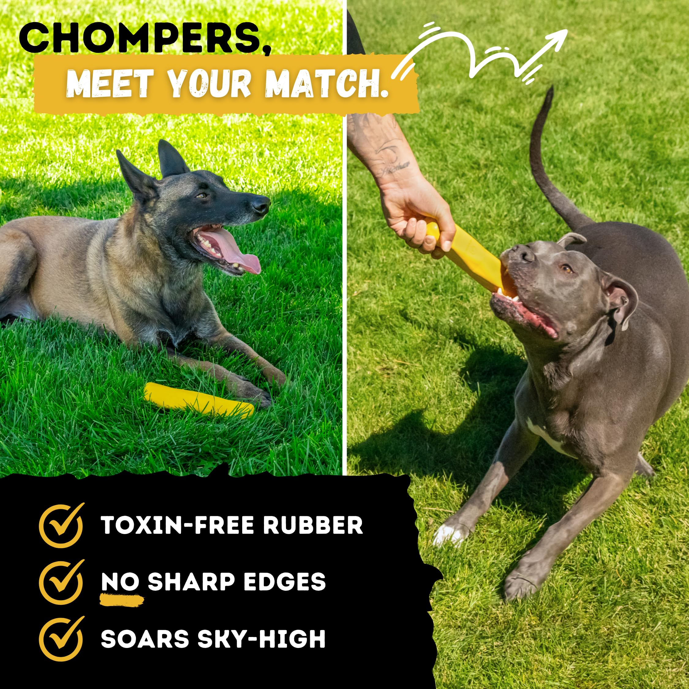 WoofBite Indestructible Chew Stick - Lifetime Replacement - Aggressive Chewers, Medium Large Breed - Non-Toxic Natural Rubber Do