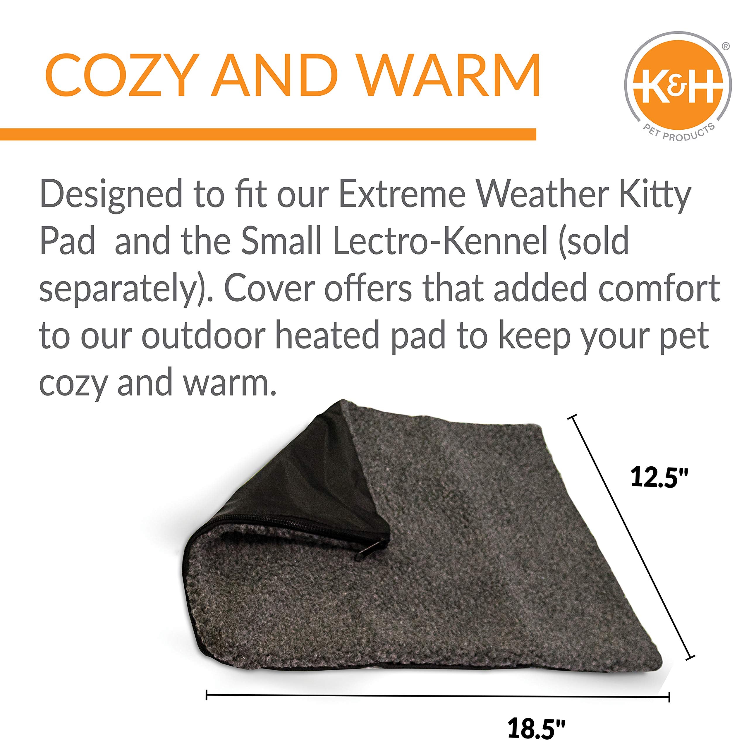 K&H Pet Products Extreme Weather Kitty Pad / Small Lectro-Kennel Outdoor Heated Pad Replacement Cover, Zipper Closure, Soft & Breathable - 18.5 X 12.5In Gray Fleece (Heated Pads Sold Separately)