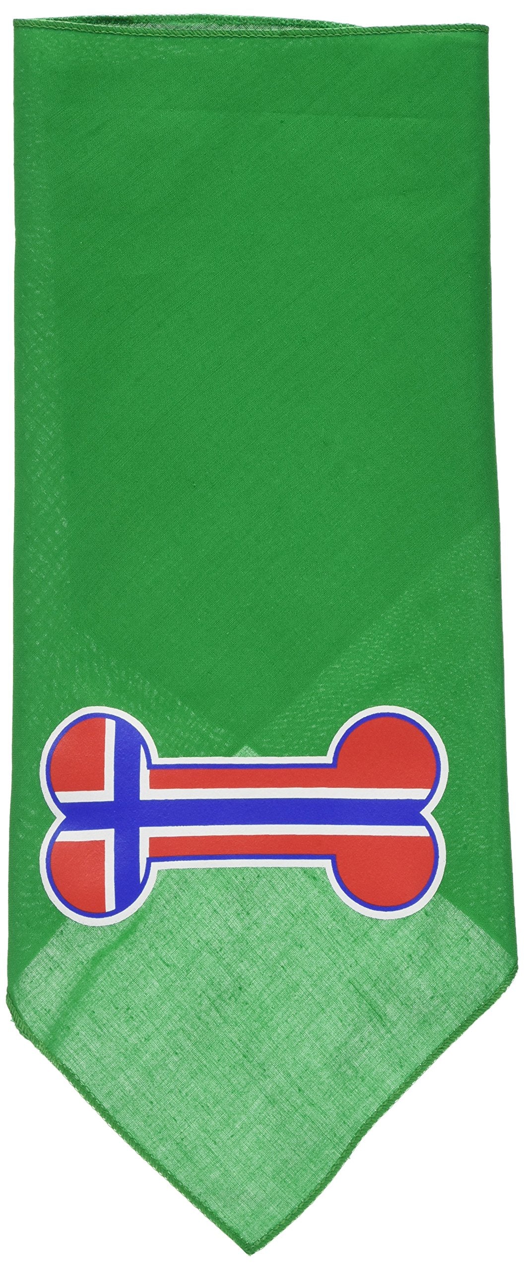 Pet and Dog Bandana Screen Printed, &quot;Bone Shaped Norway Flag&quot; Emerald Green Small