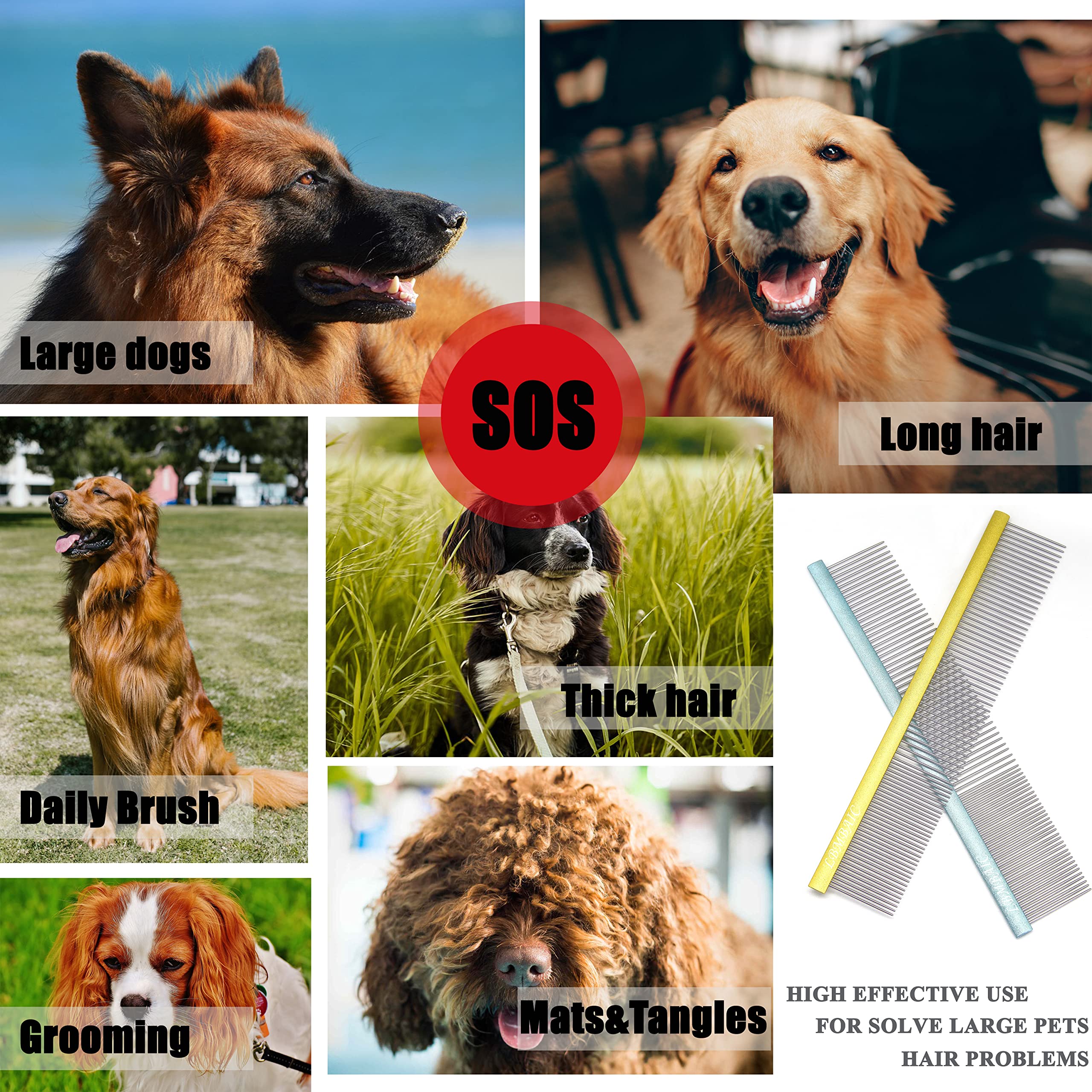 Lbmbaic 10Inches Large Dog Grooming Comb For Shedding Matted Hair For Large Dogs Metal Dog Comb With Long Wide Tooth Comb For Poodles And Goldendoodles Reduce Tangles,Mats And Knots.(Gold)