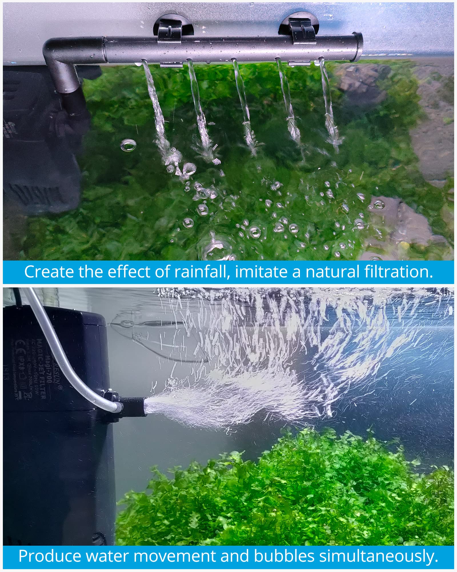 Nicrew Aquarium Internal Filter, Submersible Power Filter With Multiple Function, Aeration System With Sponge Filter For Fish Tanks 20-40 Gallon, 185 Gph, 10W