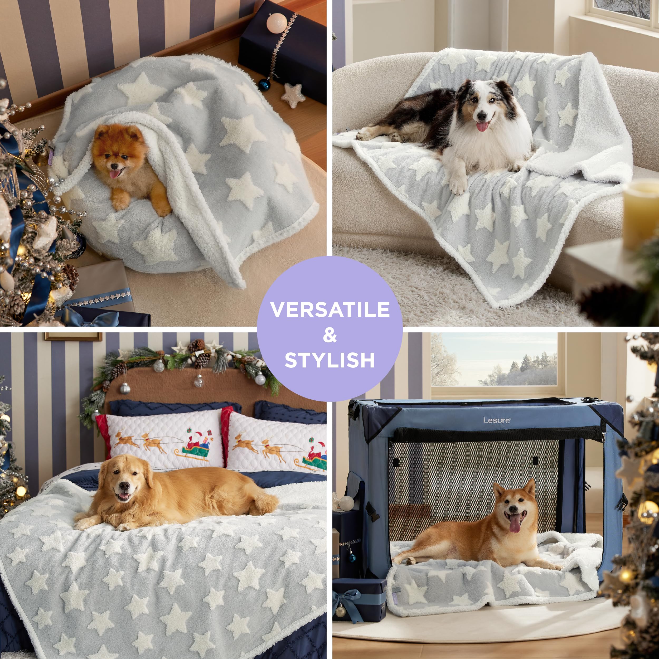 Lesure Waterproof Dog Blanket For Medium Dogs - Washable Double Sided Dog Blankets With Warm Jacquard Shag And Soft Sherpa Fleec