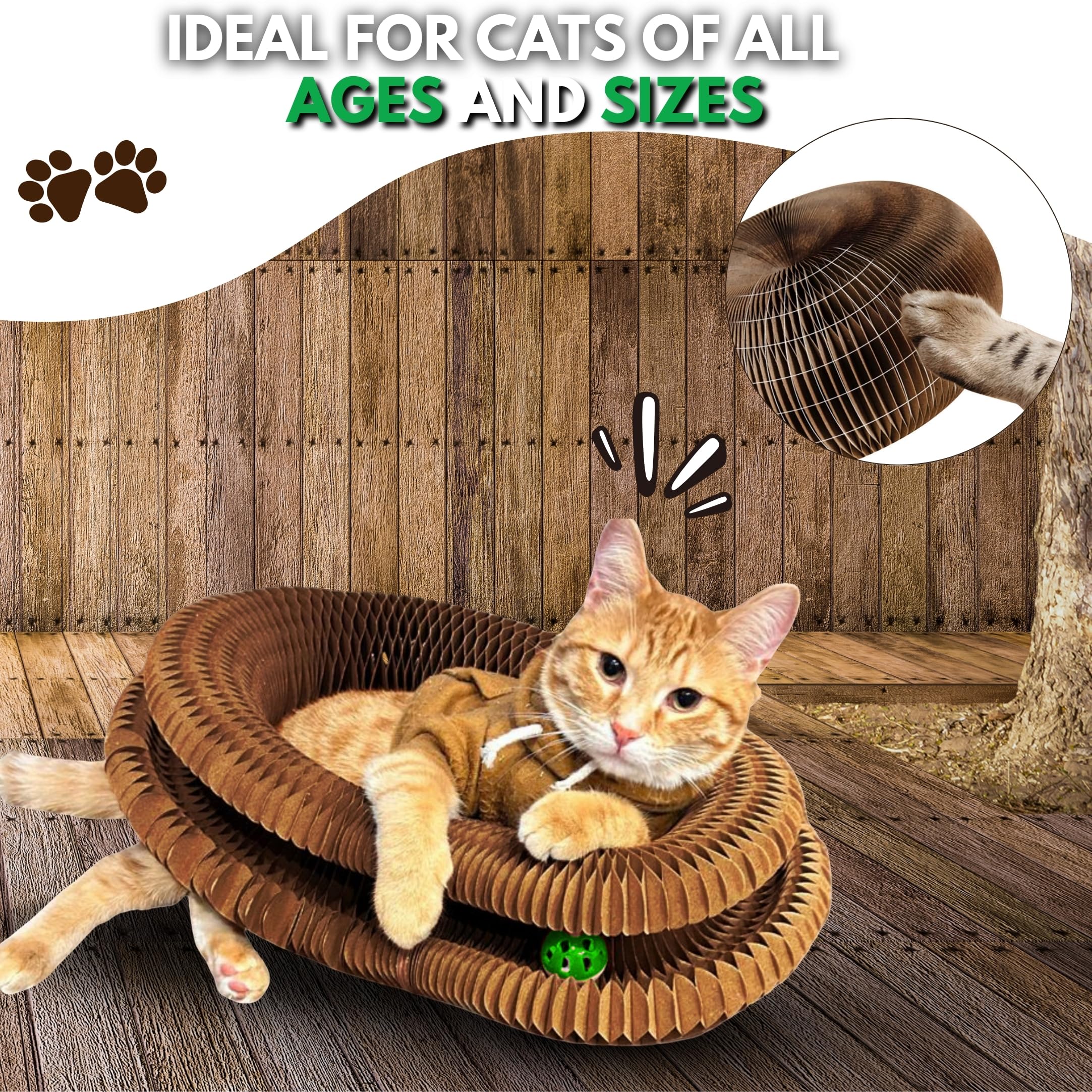 Greenwich Kitty Kurlz Reversible Infinity Cat Toy - Durable Magic Organ Made from Recycled Corrugated Cardboard | Eco-Friendly,